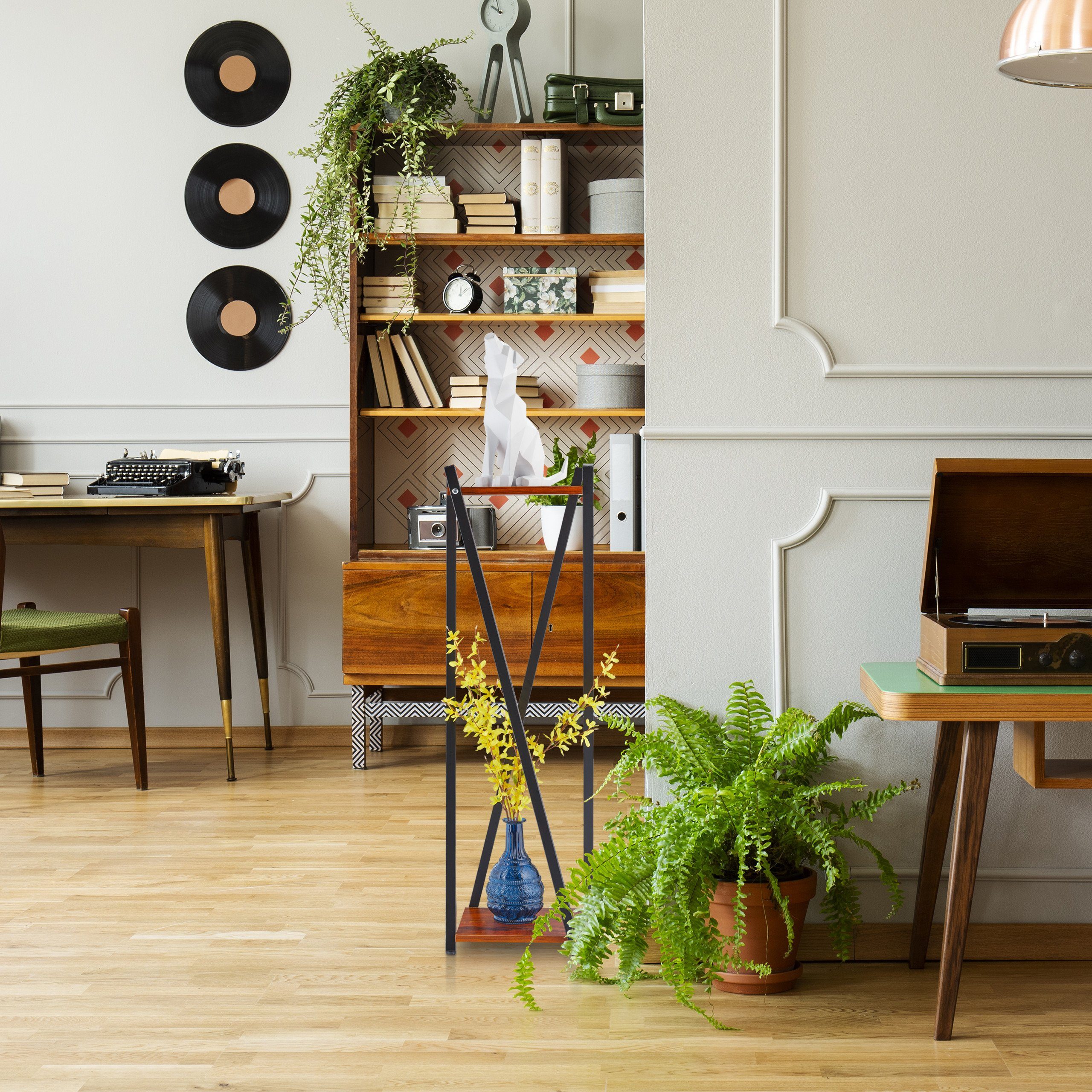 relaxdays Blumenhocker XL Blumenständer mit 2 Ebenen, dunkelbraun günstig online kaufen