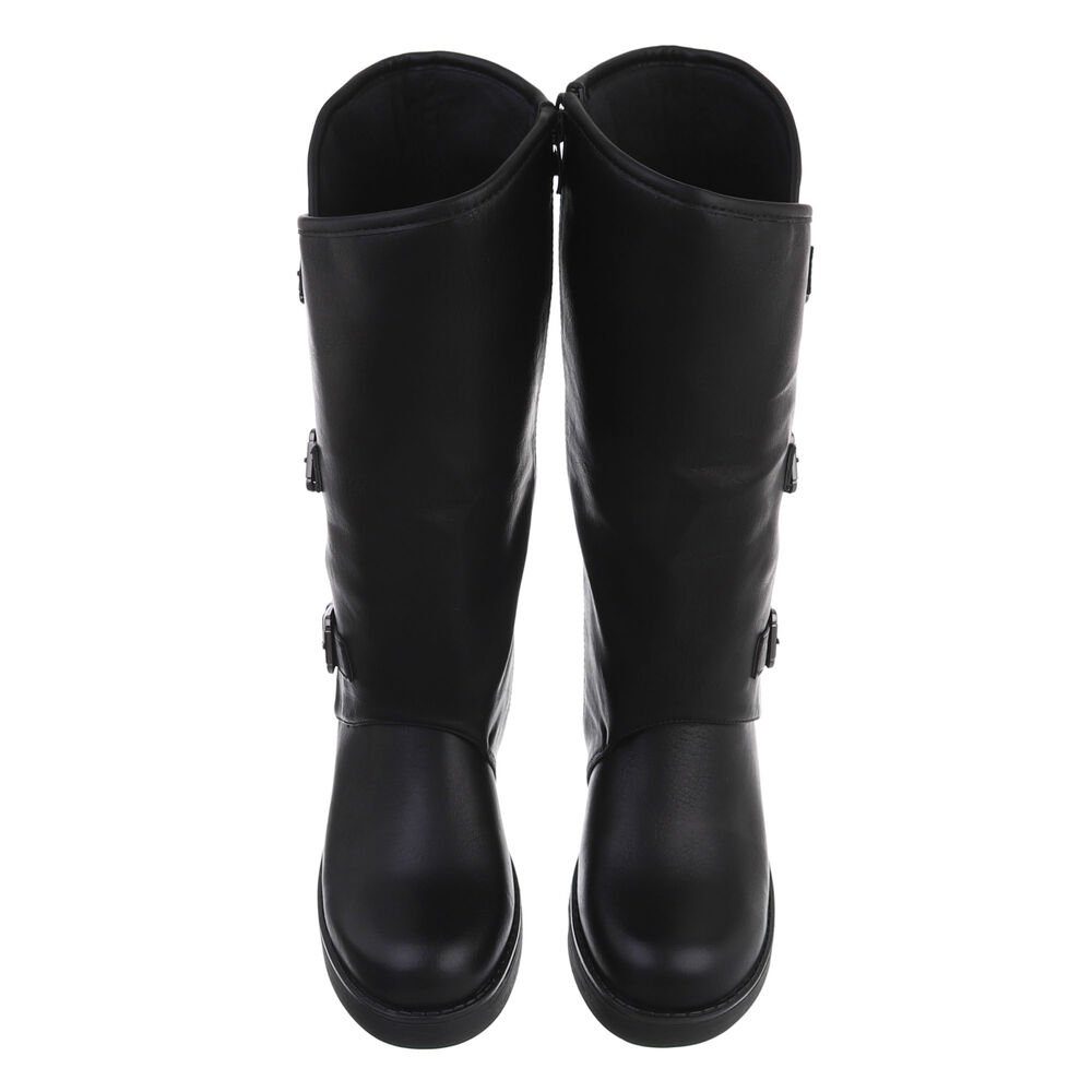 Damen Ital-Design Freizeit Stiefel Schwarz Klassische in Blockabsatz Stiefel