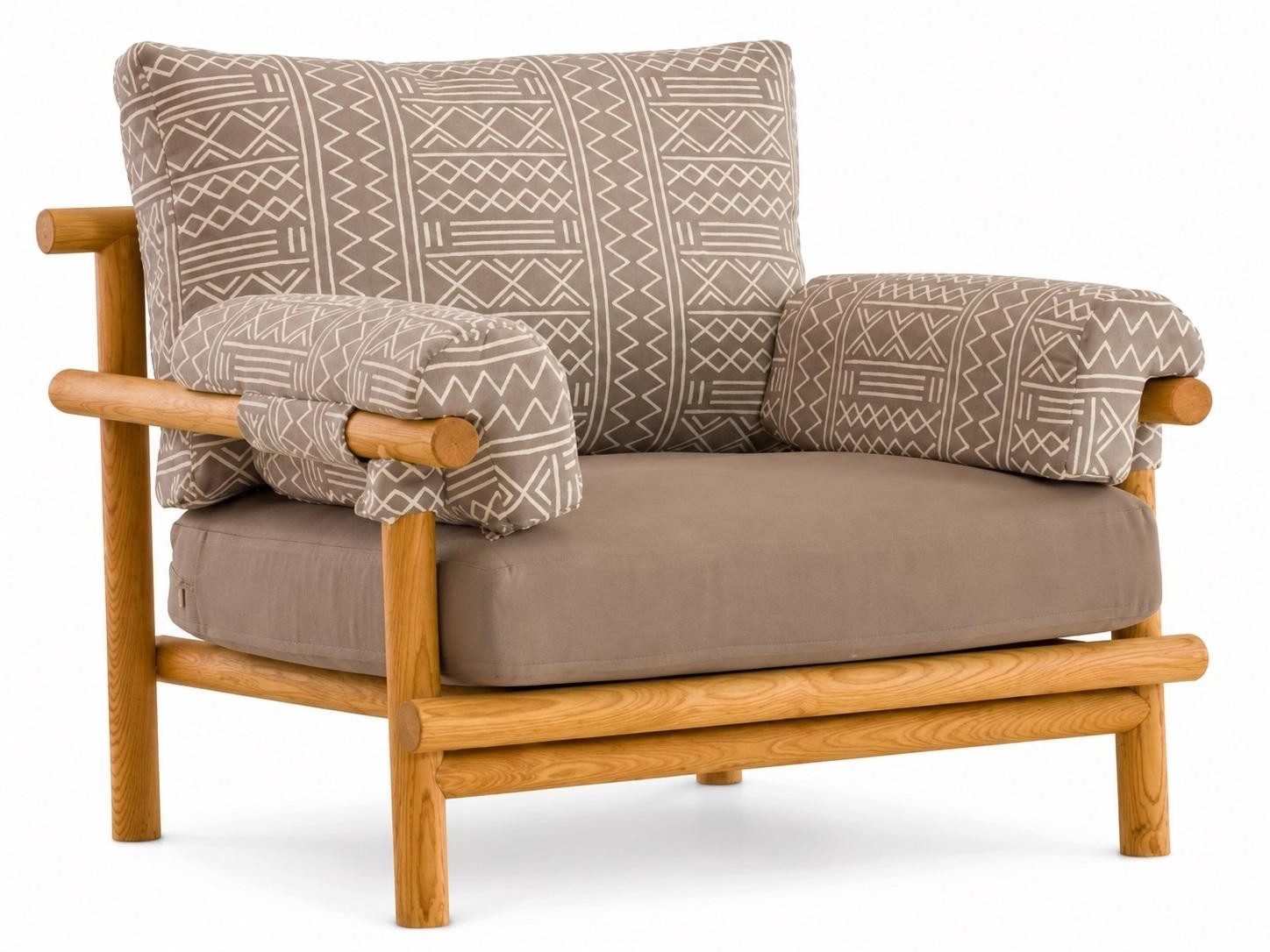Xlmoebel Sessel Gartensessel Naturholz Modern Grau Beige Komfortabel Outdoor Möbel (1-St., 1-tlg), Gemustert, Komfortabel