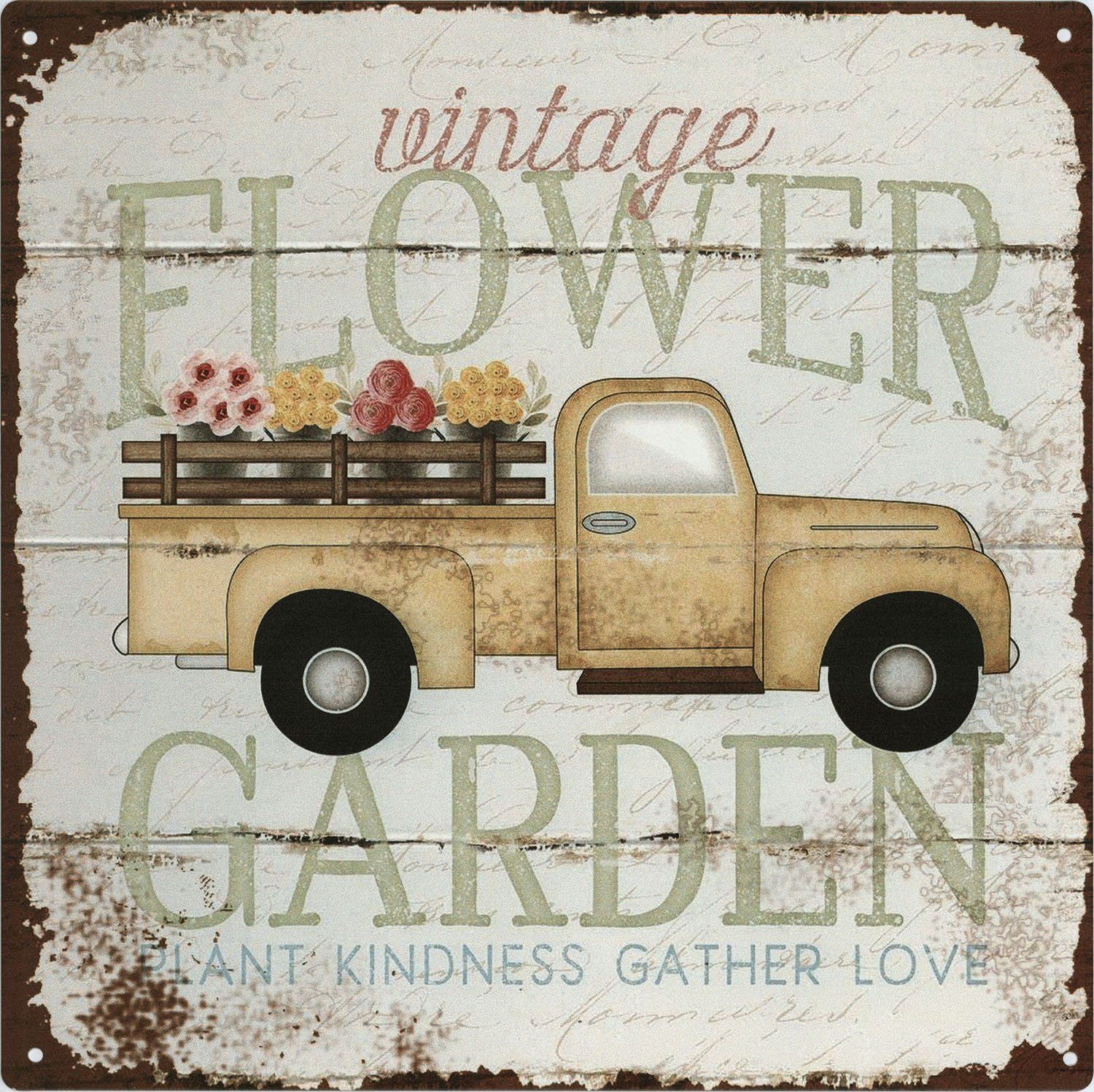 Metallschild Blechschild Vintage Flower Garden Truck