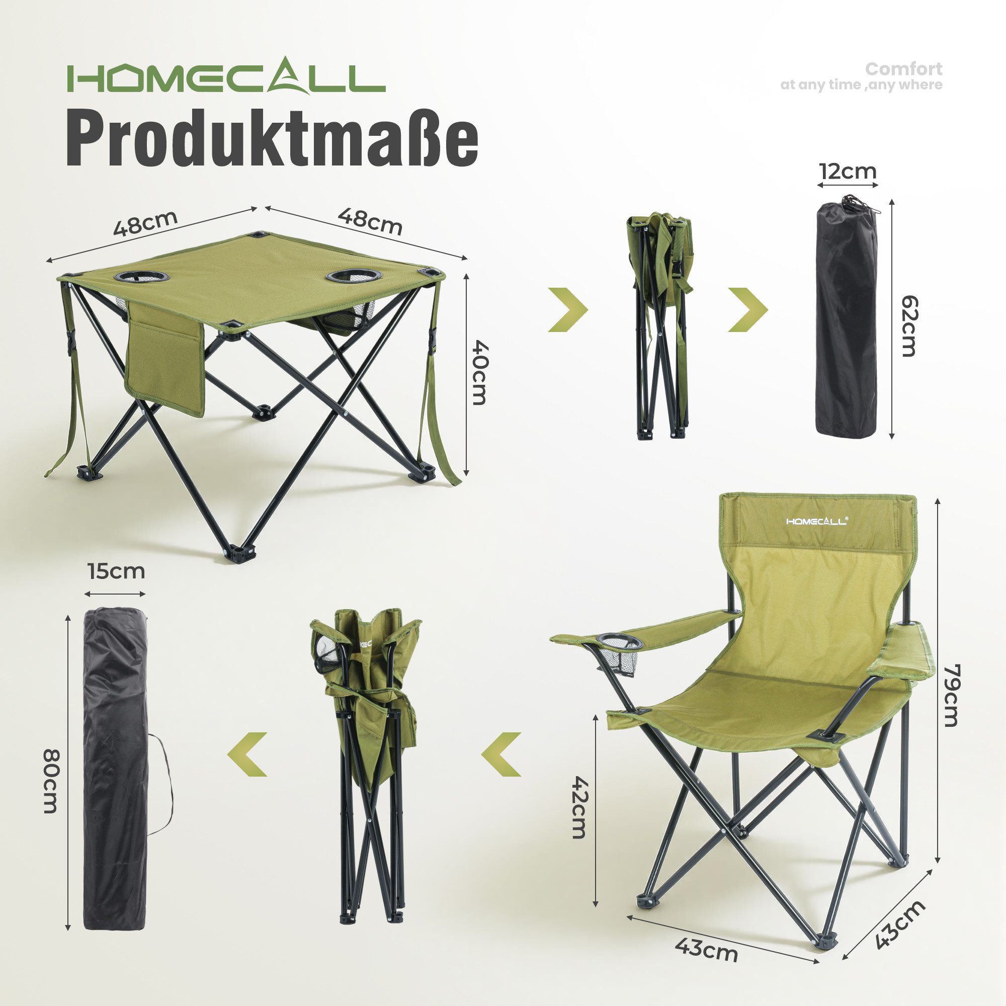 HOMECALL Campingstuhl Campingtisch mit Stühlen Klappstuhl Camping Faltstuhl Picknicktische (Set), Faltstuhl Campingstuhl mit Tisch Klapptisch mit Stühlen