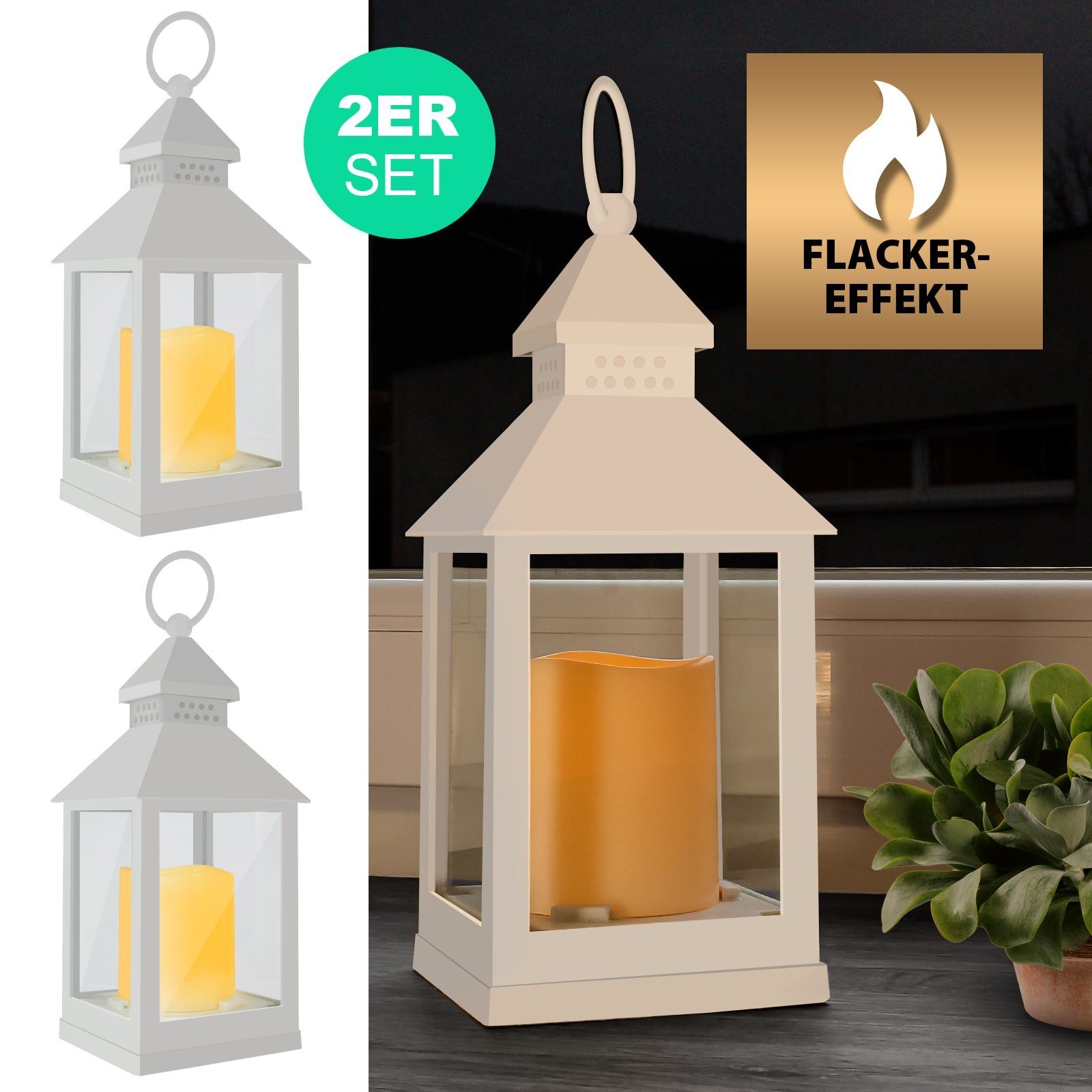 EAXUS LED Laterne Windlicht mit realistischem Flammeneffekt, LED fest integ günstig online kaufen