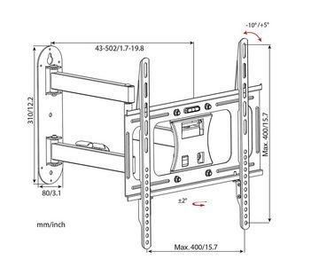 Duronic TV-Wandhalterung, (TVB109S Wandhalterung, Fernseher bis 55" Zoll, 30 kg Belastbarkeit, VESA 400 x 400, Neigbar schwenkbar drehbar TV Halterung, Plasma LED OLED LCD Fernsehhalterung, Monitor, Curved)