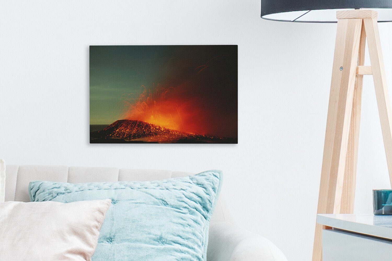 OneMillionCanvasses® Leinwandbild Wilde grünem St), 30x20 cm unter Vulkaneruption (1 Wandbild Aufhängefertig, Himmel, Wanddeko, Leinwandbilder