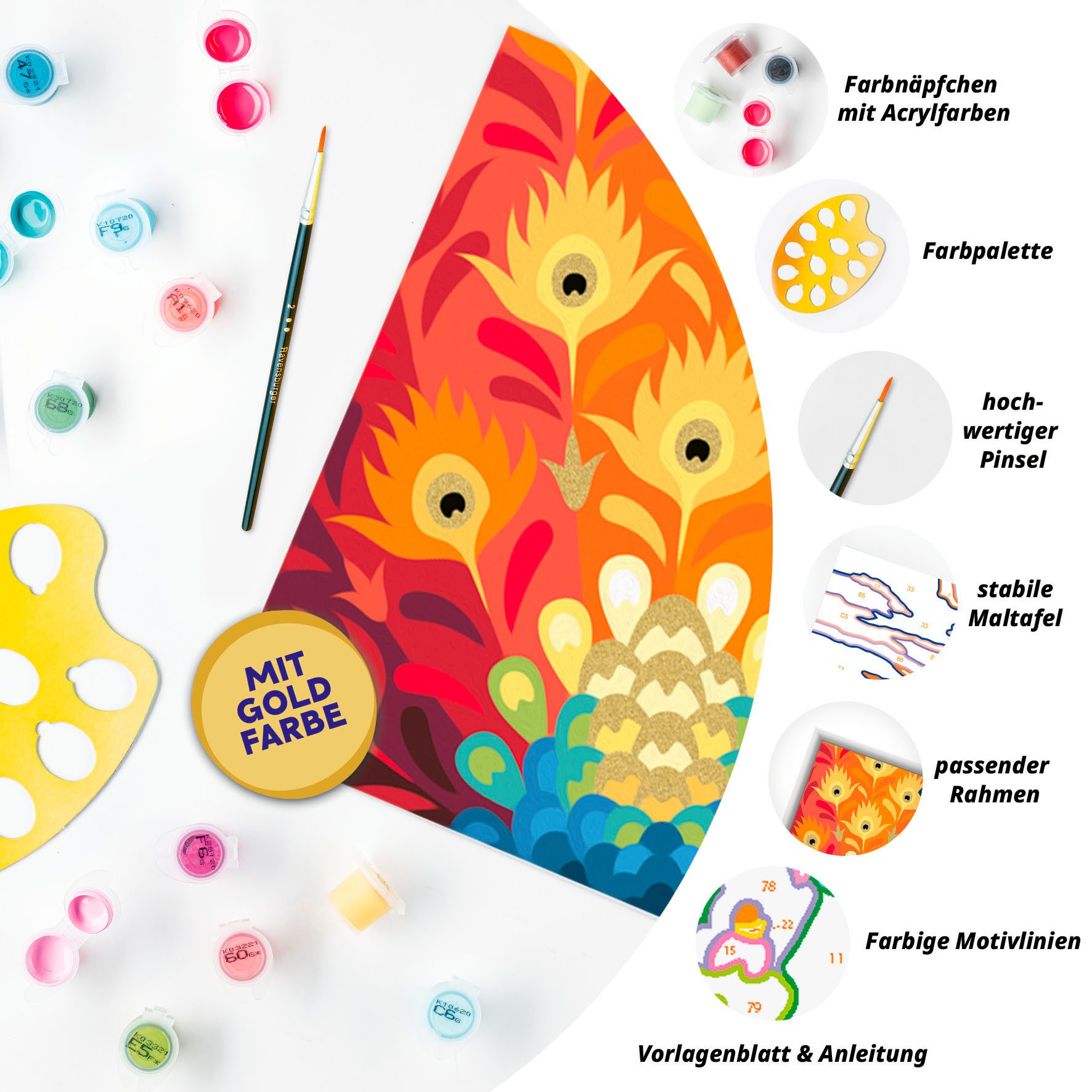 Ravensburger Malen nach Zahlen CreArt, Stolzer Pfau, Made in Europe