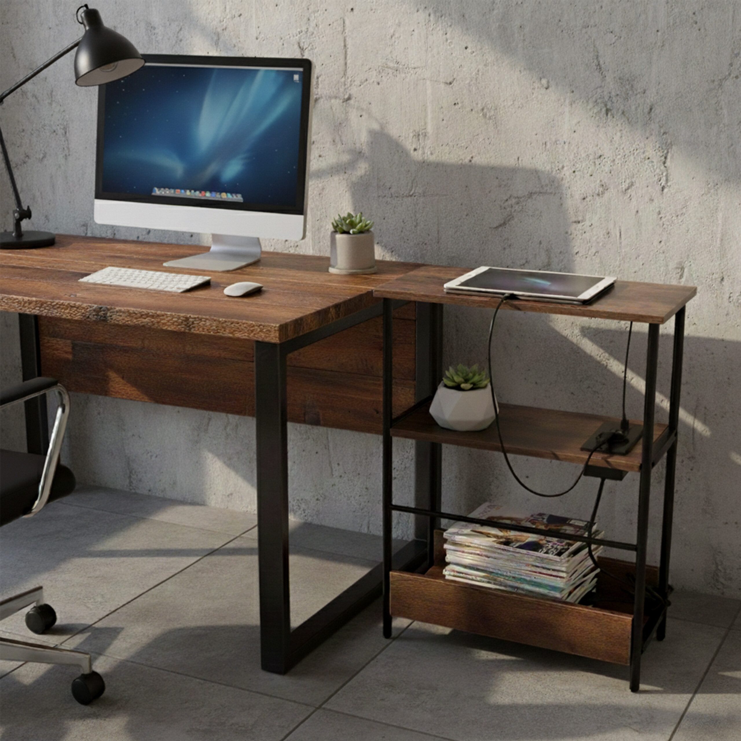 relaxdays Beistelltisch mit Steckdose & USB Ports (1-St), Vintagebraun – Bild 5 von 5