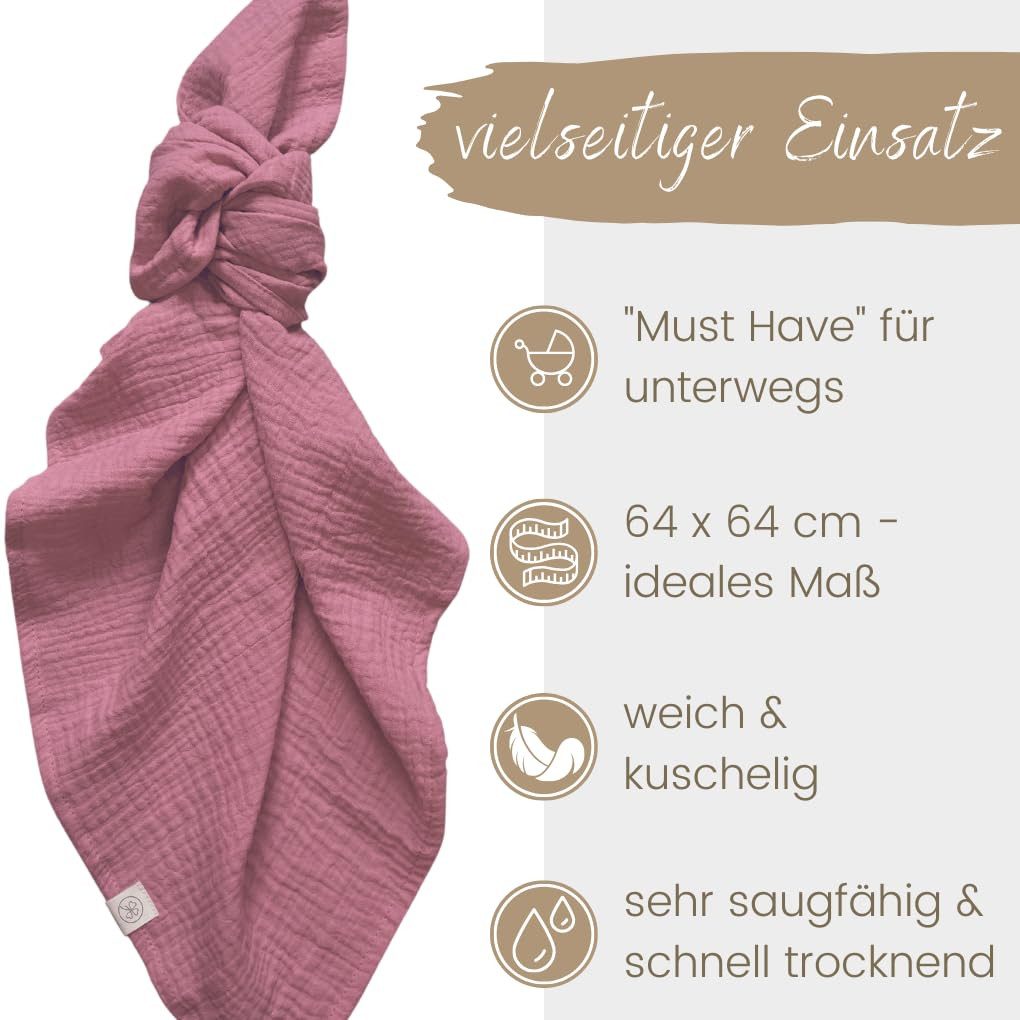 Babydecke Mulltücher 3er-SET gekreppt, Spucktuch 64x64 100% GOTS BIO-Baumwolle, DIKOS, PREMIUM Qualität atmungsaktiv, nachhaltig, plastikfrei, kuschelweich