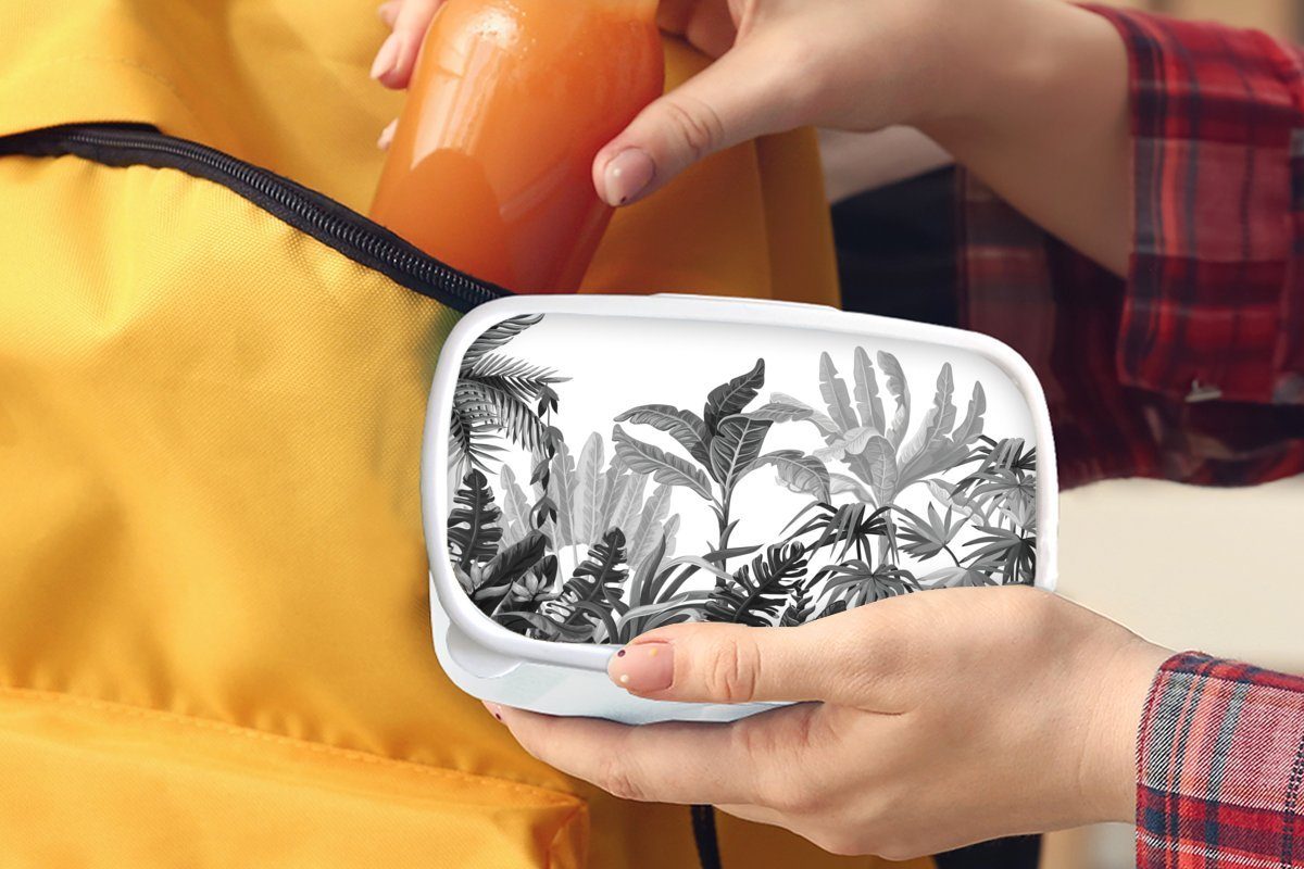 MuchoWow Lunchbox Kunststoff, Erwachsene, Mädchen Brotdose, weiß Kinder Brotbox Jungs für - Blätter und und für - Pflanzen, (2-tlg), Design