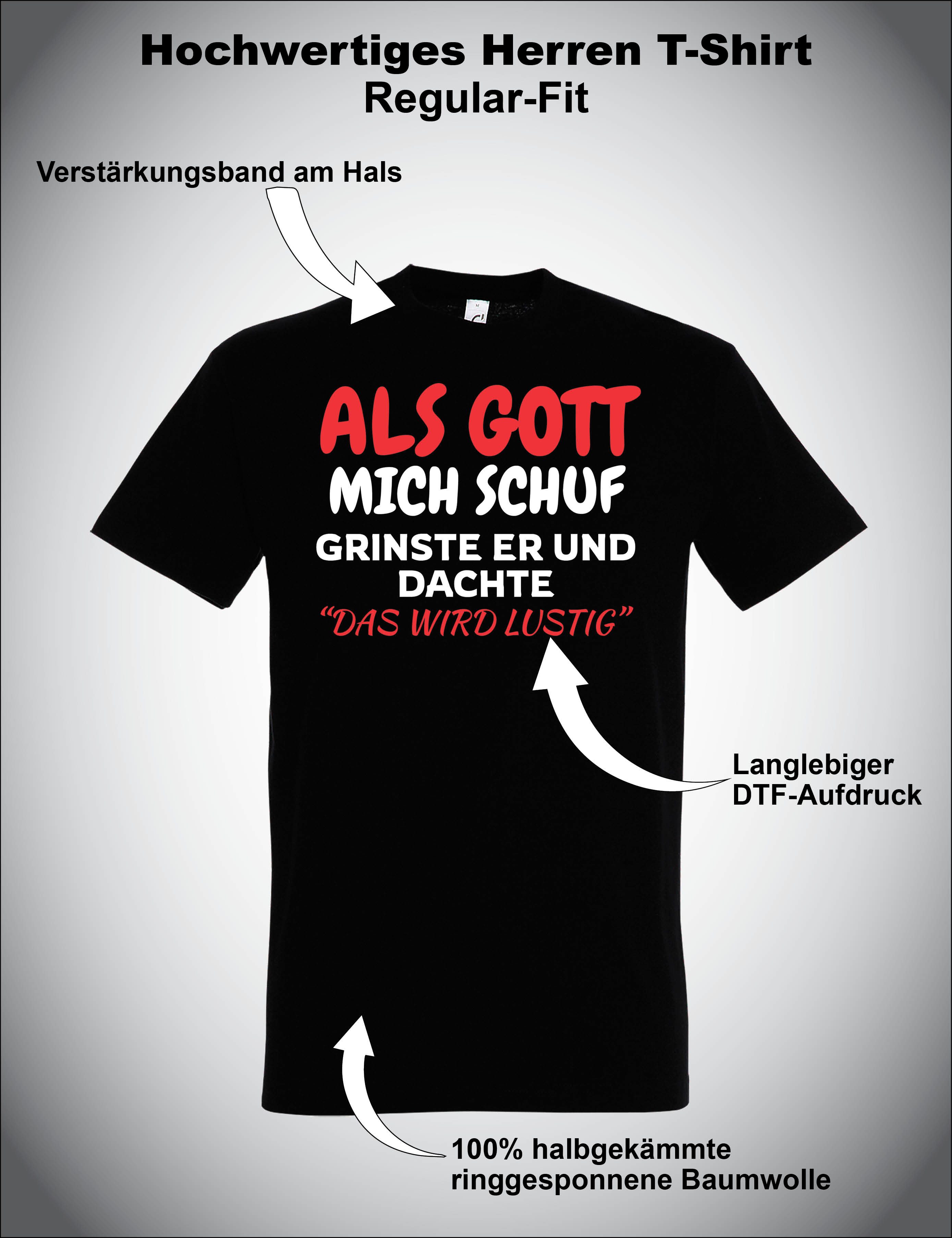 Youth Designz T-Shirt Als Gott mich Schuf: Herren T-Shirt mit lustigen Aufdruck als Geschenk mit witzigen Frontprint für Männer