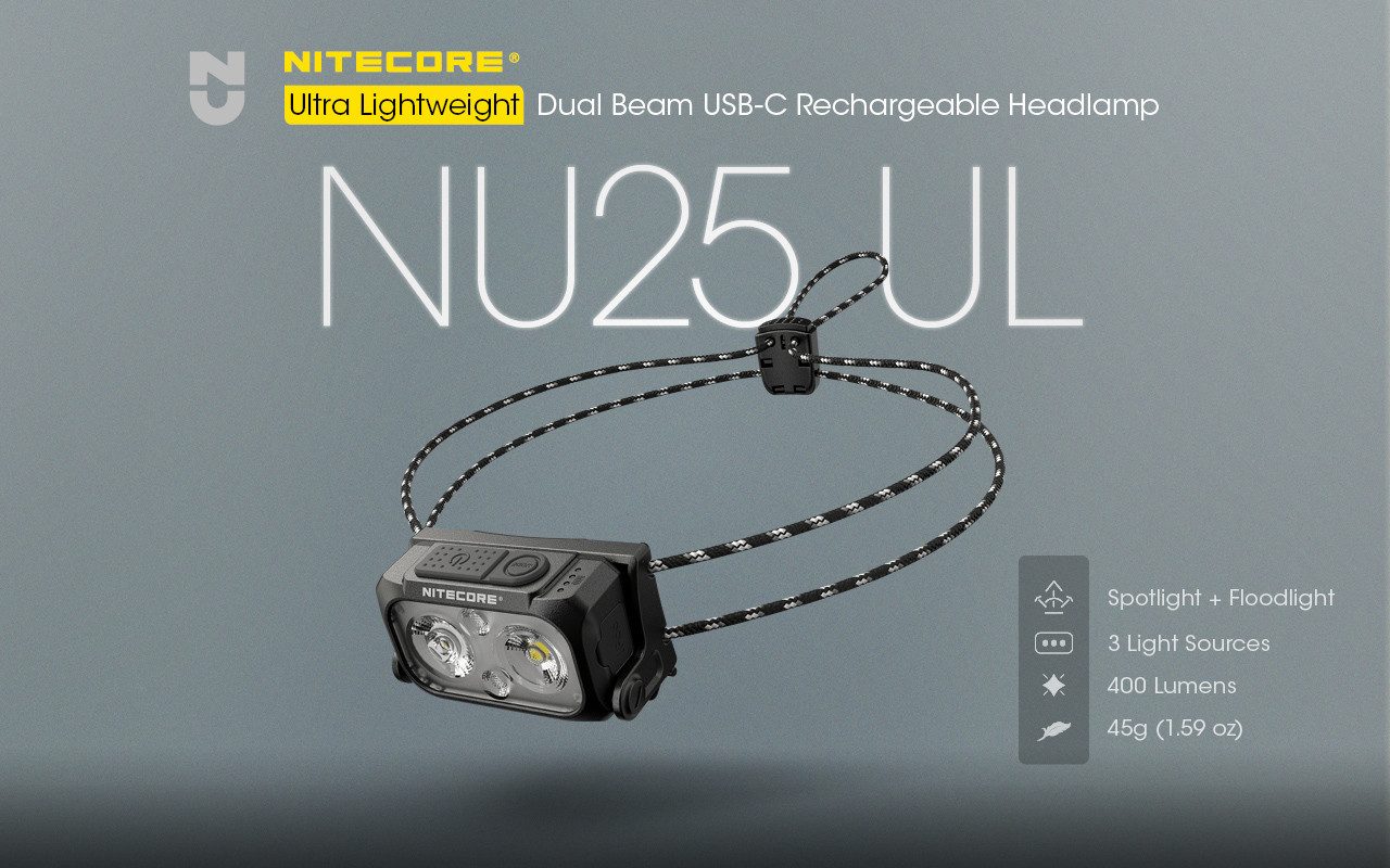 Nitecore LED Stirnlampe NU25 UL - Ultra Leicht Kopflampe mit 3 Lichtquellen (1-St)