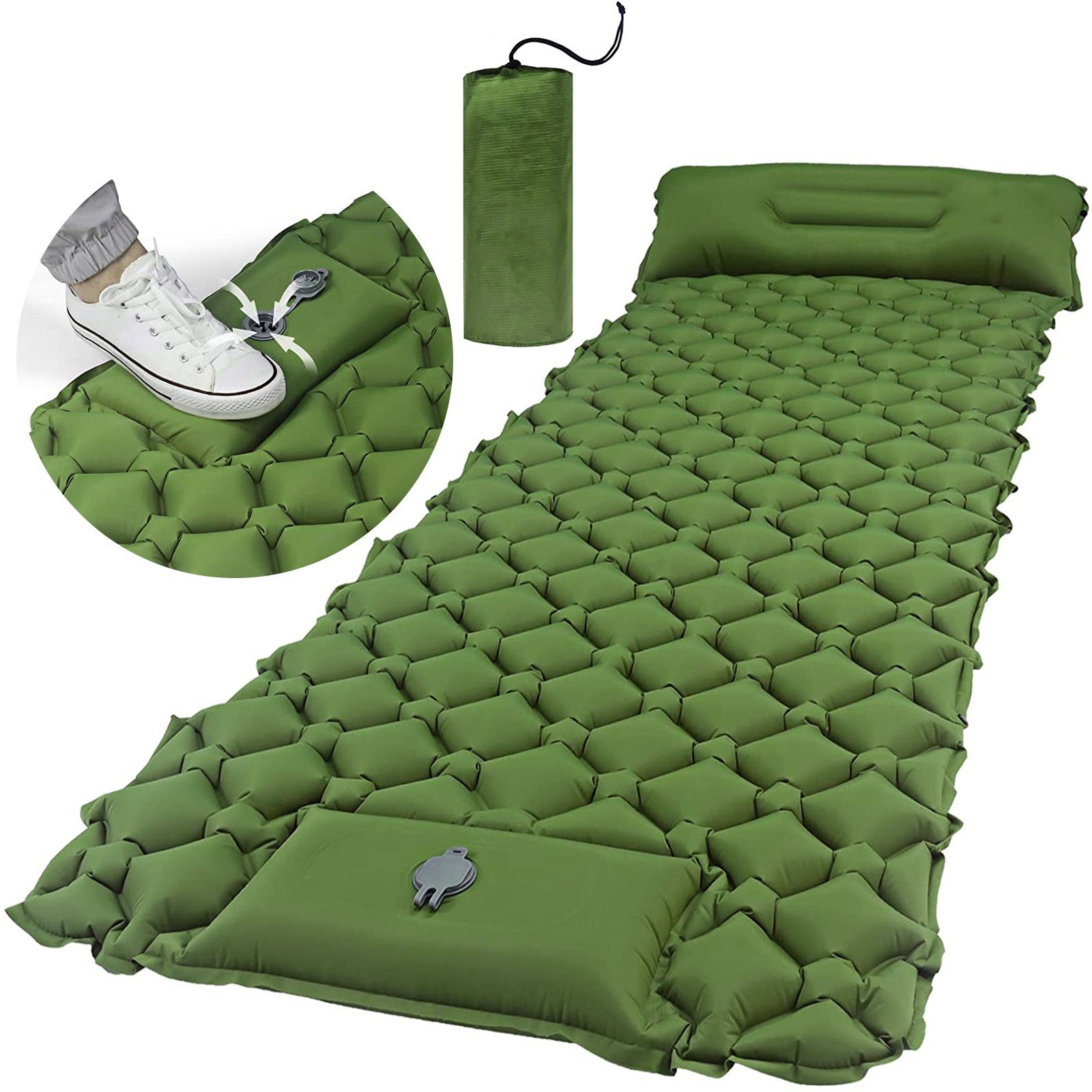Fußdruckpumpe,Grün Camping,6 Isomatte cm,mit Selbstaufblasende Schlafmatten Aoucheni für