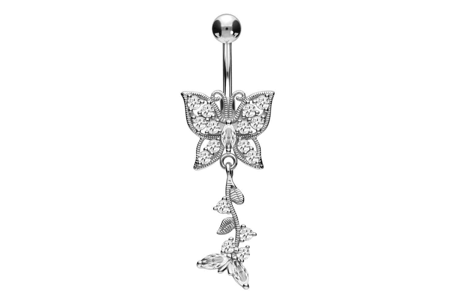 Bauchnabelpiercing Titan Bananabell mit 925er Silber-Design SCHMETTERLINGE