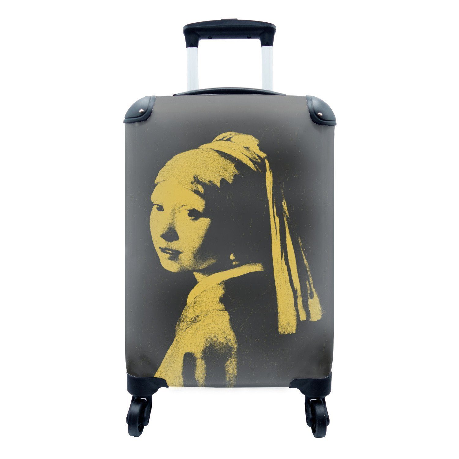 MuchoWow Handgepäckkoffer Mädchen mit einem Perlenohrring - Johannes Vermeer - Gelb, 4 Rollen, Reisetasche mit rollen, Handgepäck für Ferien, Trolley, Reisekoffer