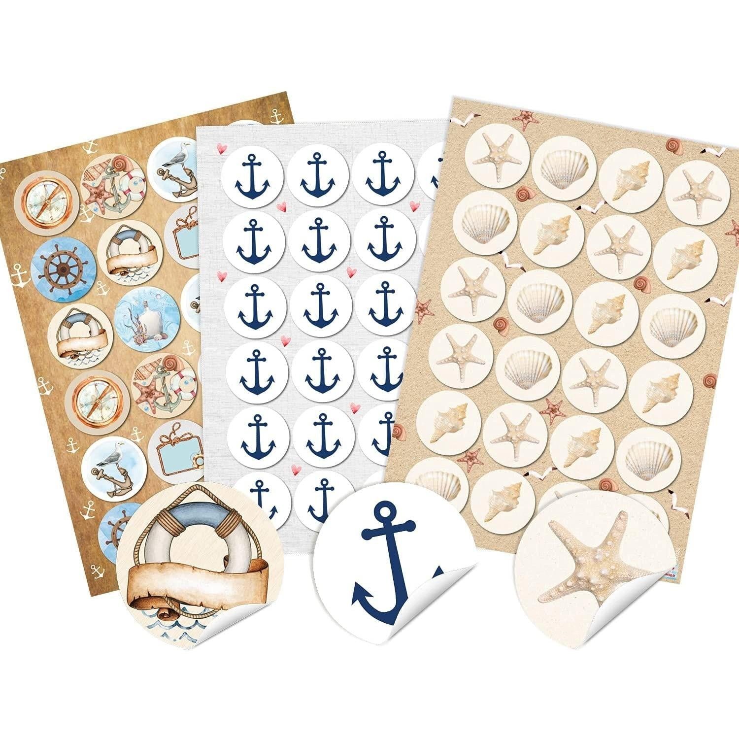 Logbuch-Verlag Aufkleber Maritimes Sticker Set - 72 Aufkleber ohne Text Anker + Muscheln
