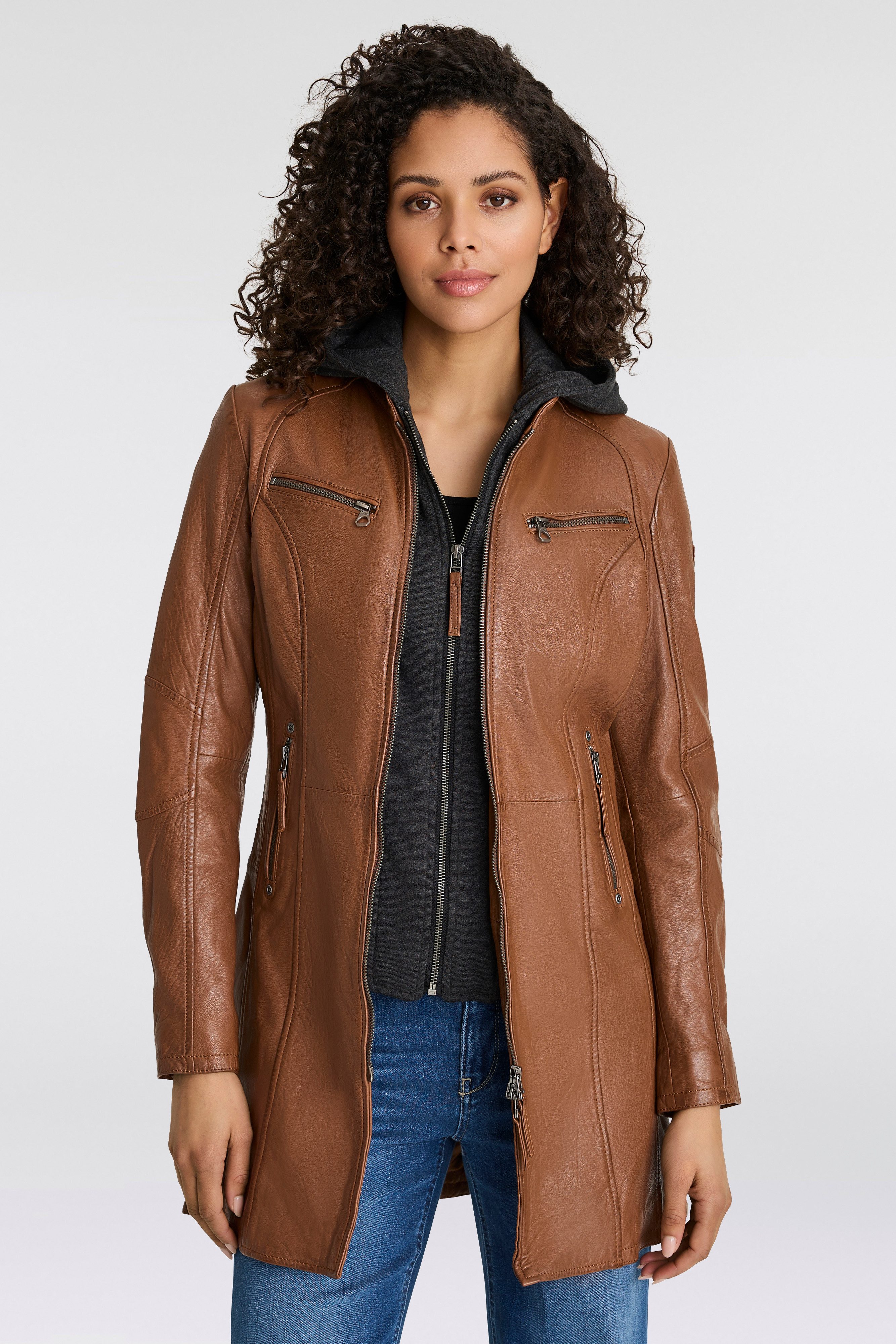 Mauritius Ledermantel Bente 2-in-1-Lederjacke mit abnehmbarem Kapuzen-Inlay günstig online kaufen