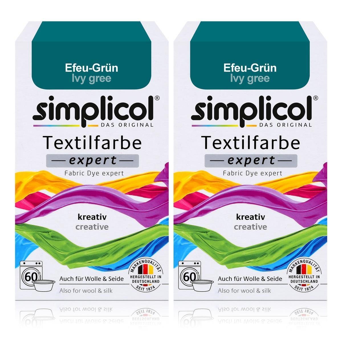 simplicol Textilfarbe Simplicol Textilfarbe expert Efeu-Grün 150g - Farbe zum Färben (2er Pa