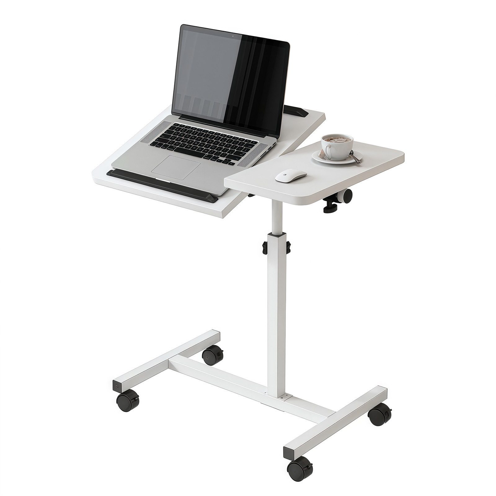 PFCTART Beistelltisch Betttisch mit Rollen 60x40 cm – Höhenverstellbar & Neigbar (Set, 1-St., Laptoptisch für Bett, Sofa, Senioren & Arbeiten im Sitzen), 60–90 cm höhenverstellbar, 0–90° neigbar & 360° drehbar