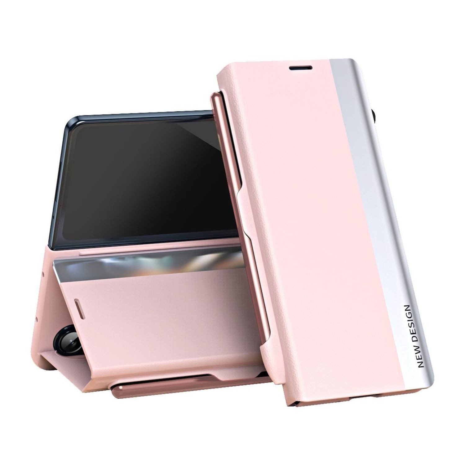 Wigento Smartphone-Hülle Für Samsung Galaxy Z Fold7 5G Electroplated Kunstleder Hülle Rosa, Seiten-Elektroplattierung, Flip-Stand, Adsorptionsfunktion
