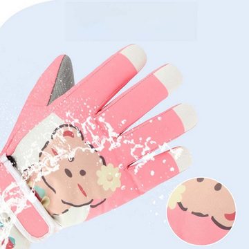 FIDDY Skihandschuhe Winter-Fünffinger-Skihandschuhe für Kinder (warme Touchscreen-Anti-Ski-Handschuhe mit Cartoon-Motiv für Mädchen, geeignet für 4–15 Jahre)