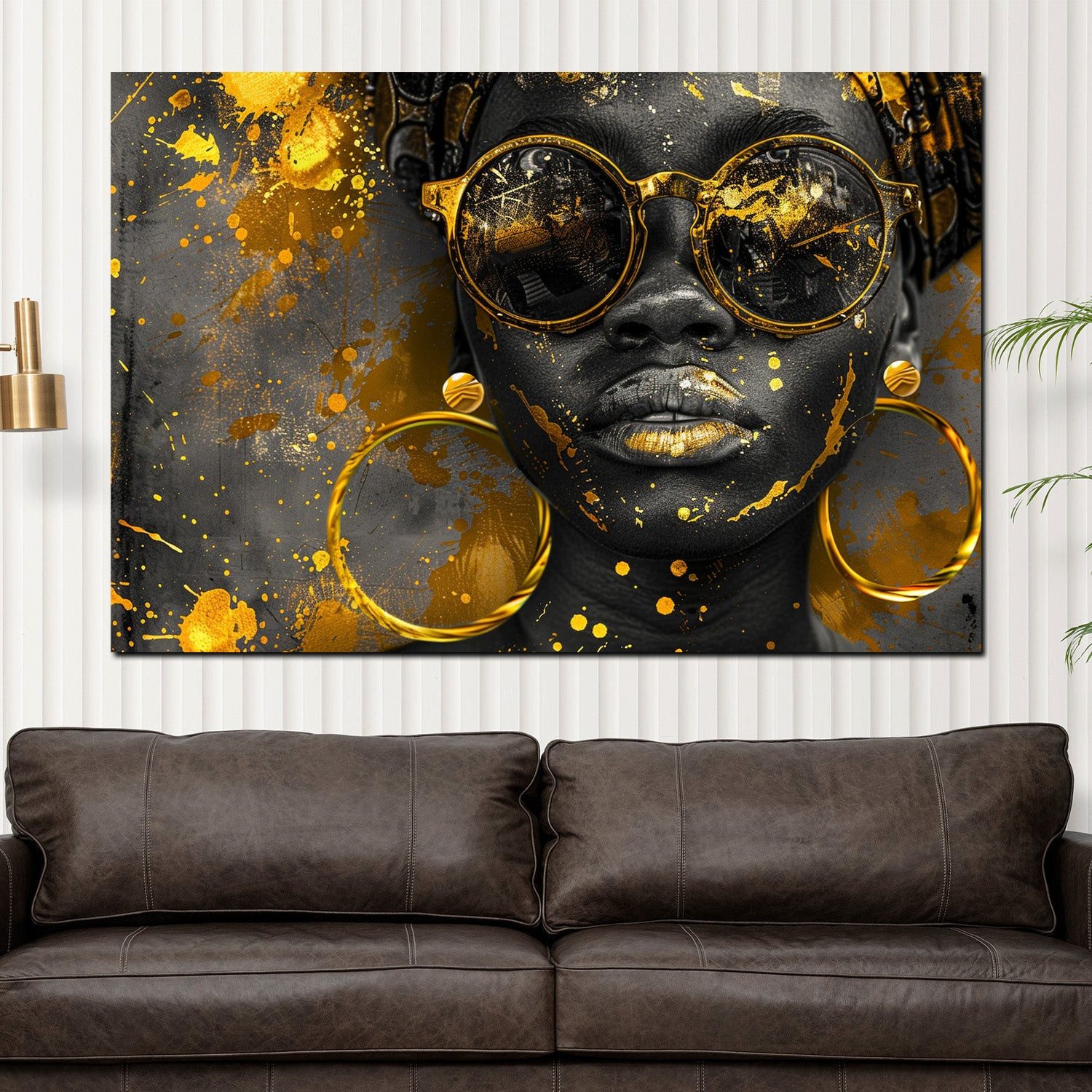 Artedinoi Leinwandbild Afrikanische Frau Gold Sonnenbrille Querformat Leinwandbild Wandbild X, Afrikanische Frau mit Goldakzenten