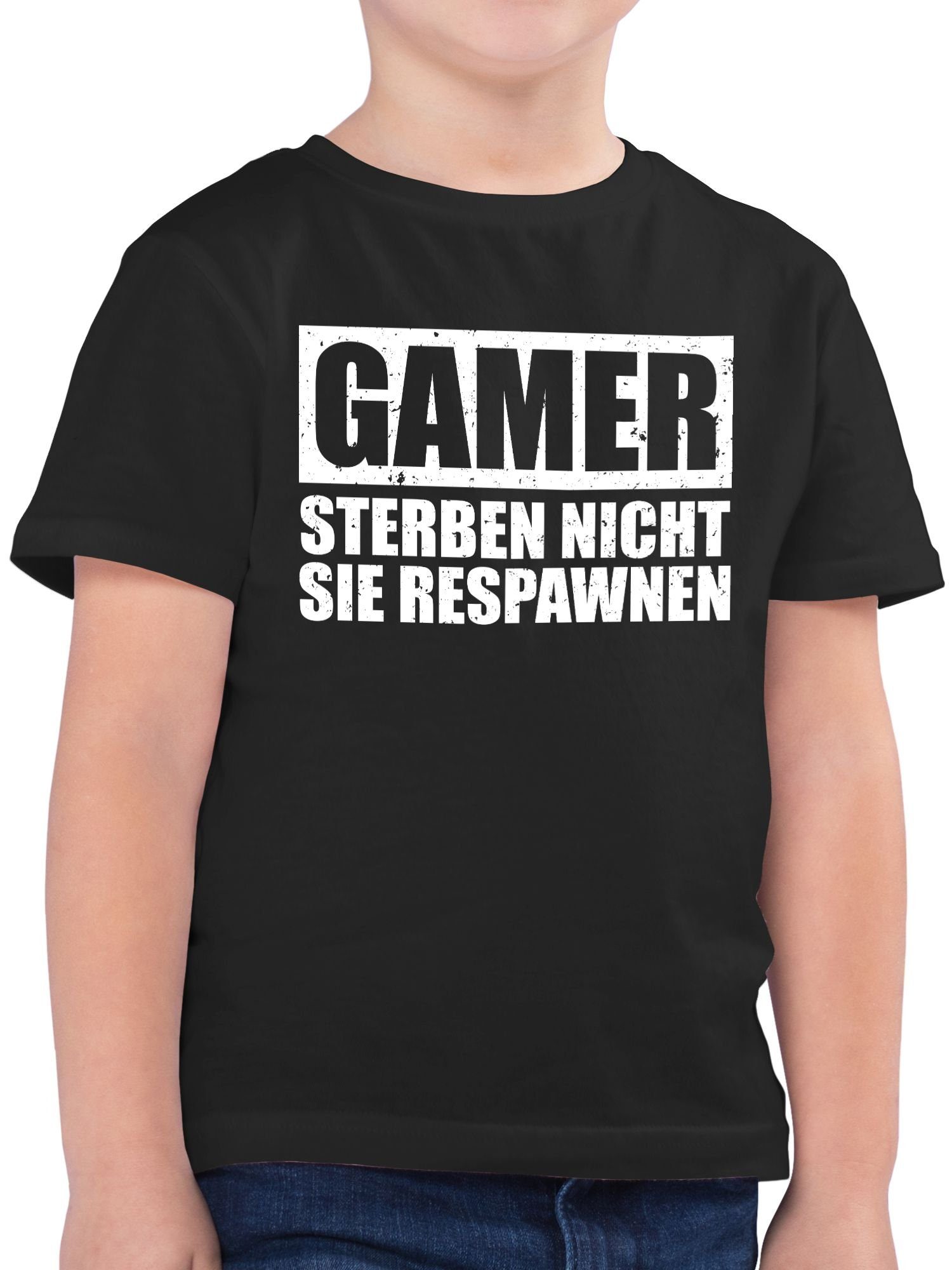Shirtracer TShirt »Gamer sterben nicht sie respawnen Schriftzug weiß Sprüche Kind Jungen