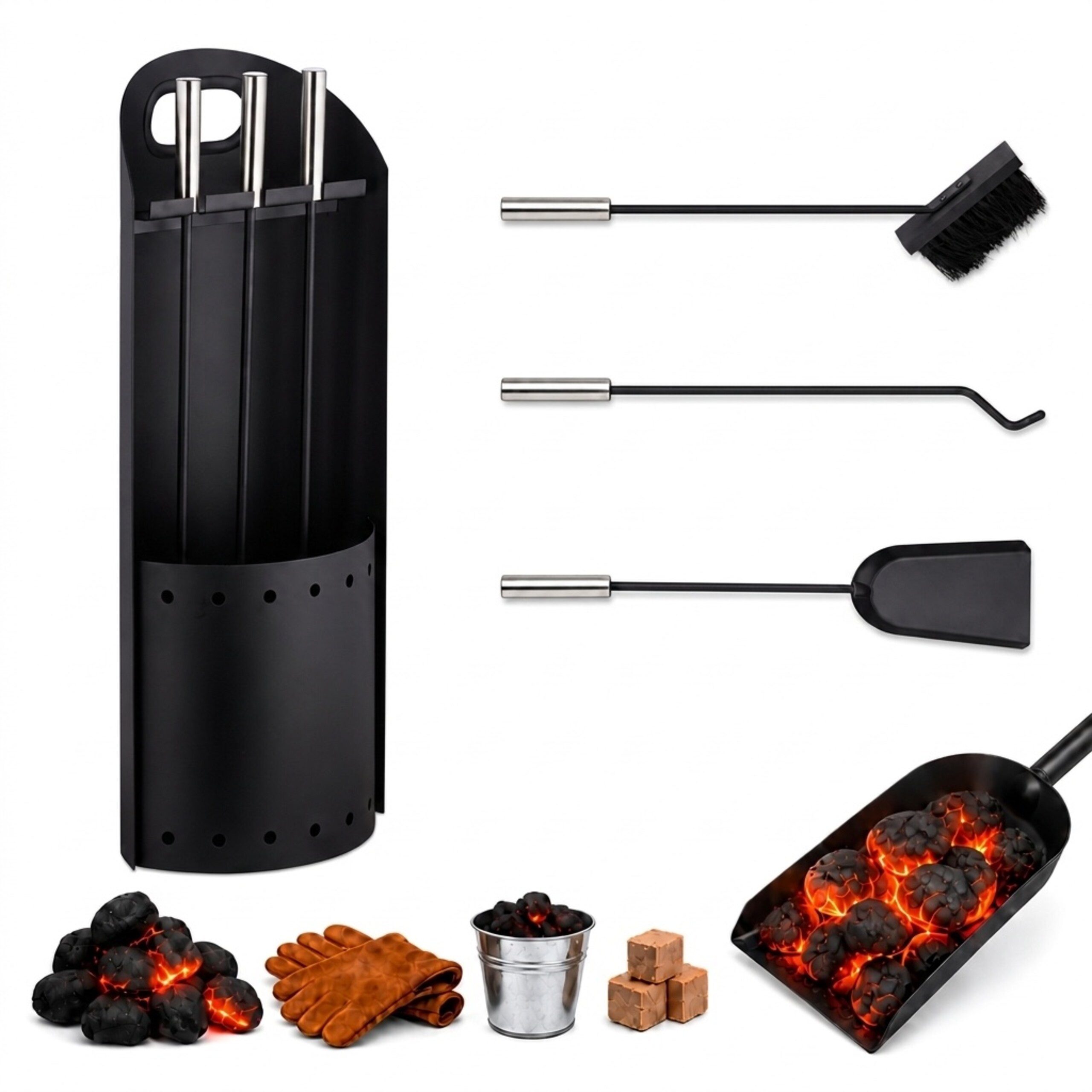 relaxdays Kamingarnitur Kaminbesteck modern 4-teilig, (4-St)