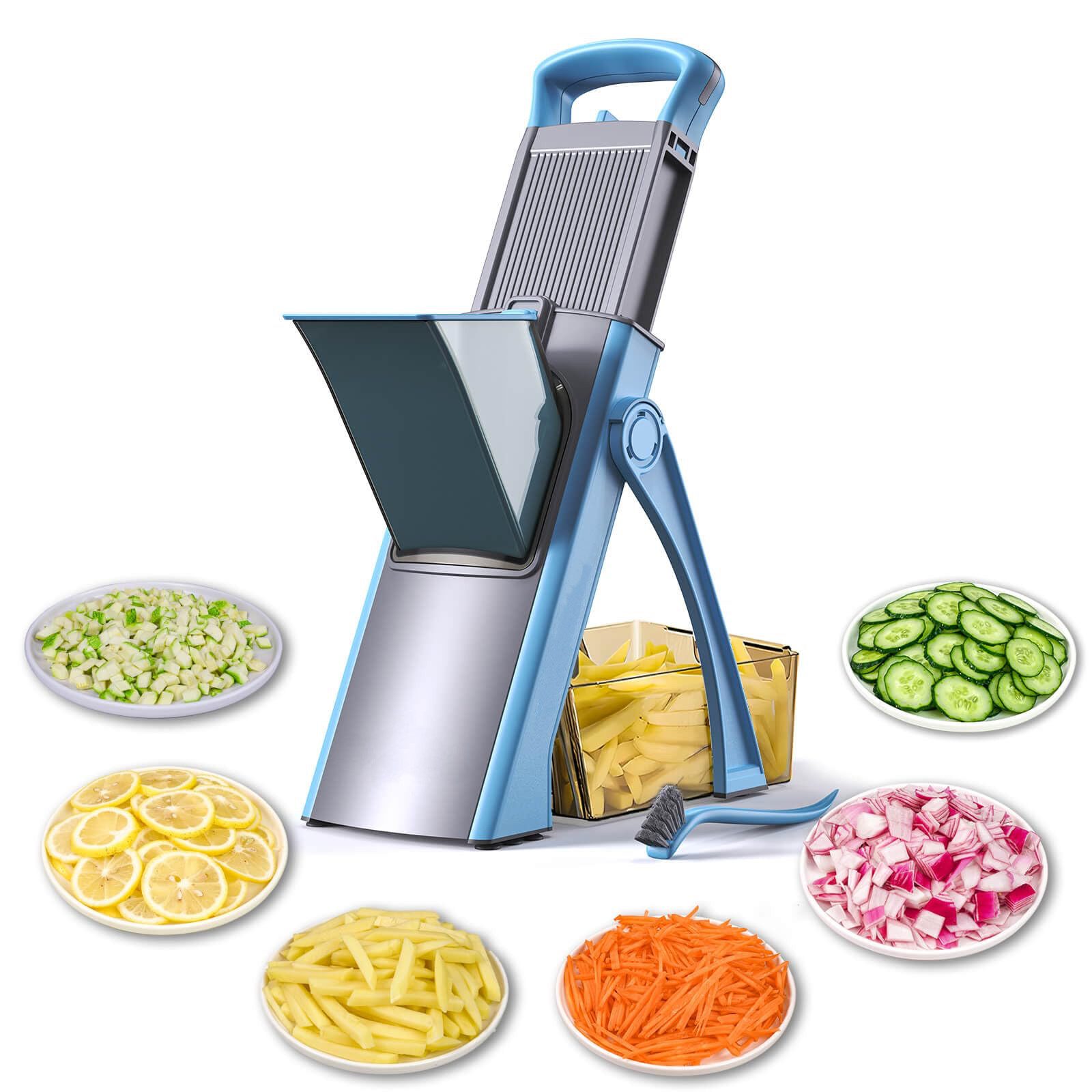 Kityhome Gemüseschneider Gemüseschneider 4-in-1 mit Auffangbecken Pommes Schneider, 4 Schneidmodi,420er Edelstahlklingen,klappbares Design