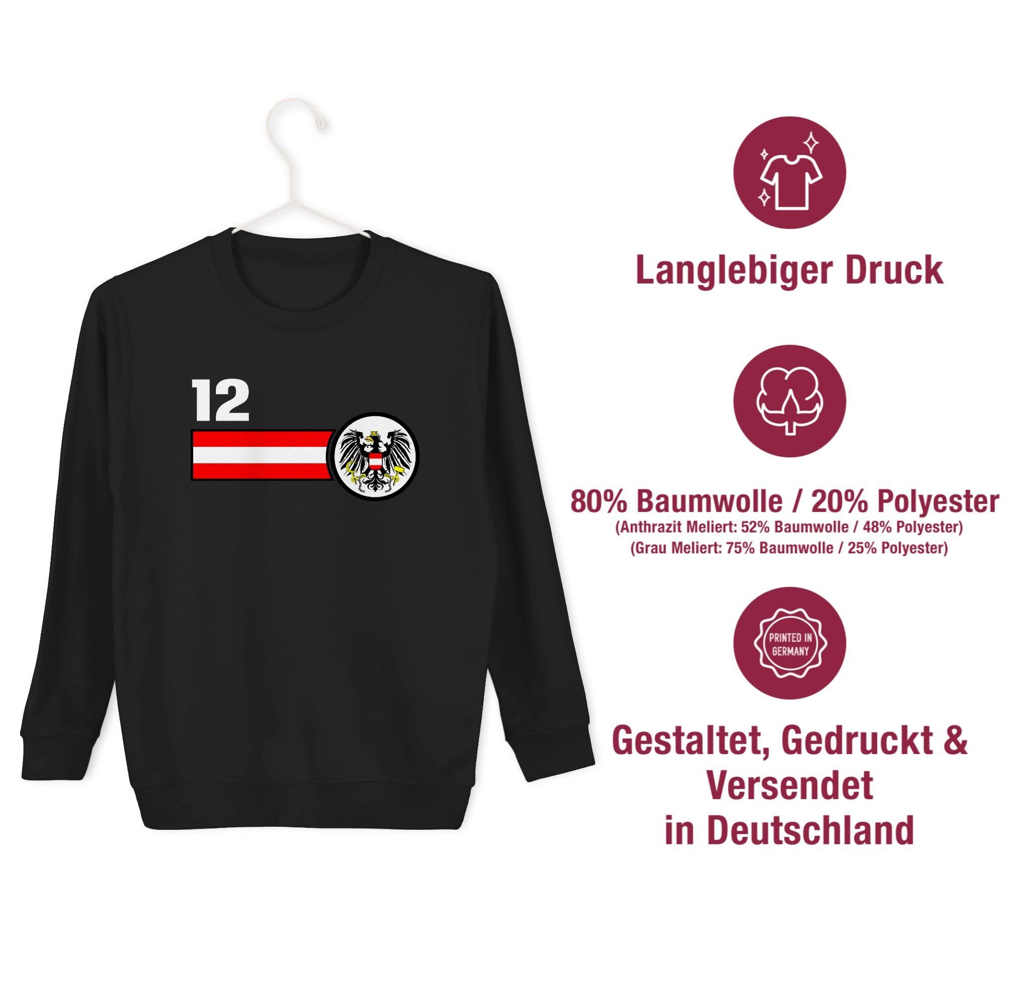 2024 Sweatshirt EM 12. Mann Fussball Schwarz 1 Mannschaft Österreich Kinder Shirtracer