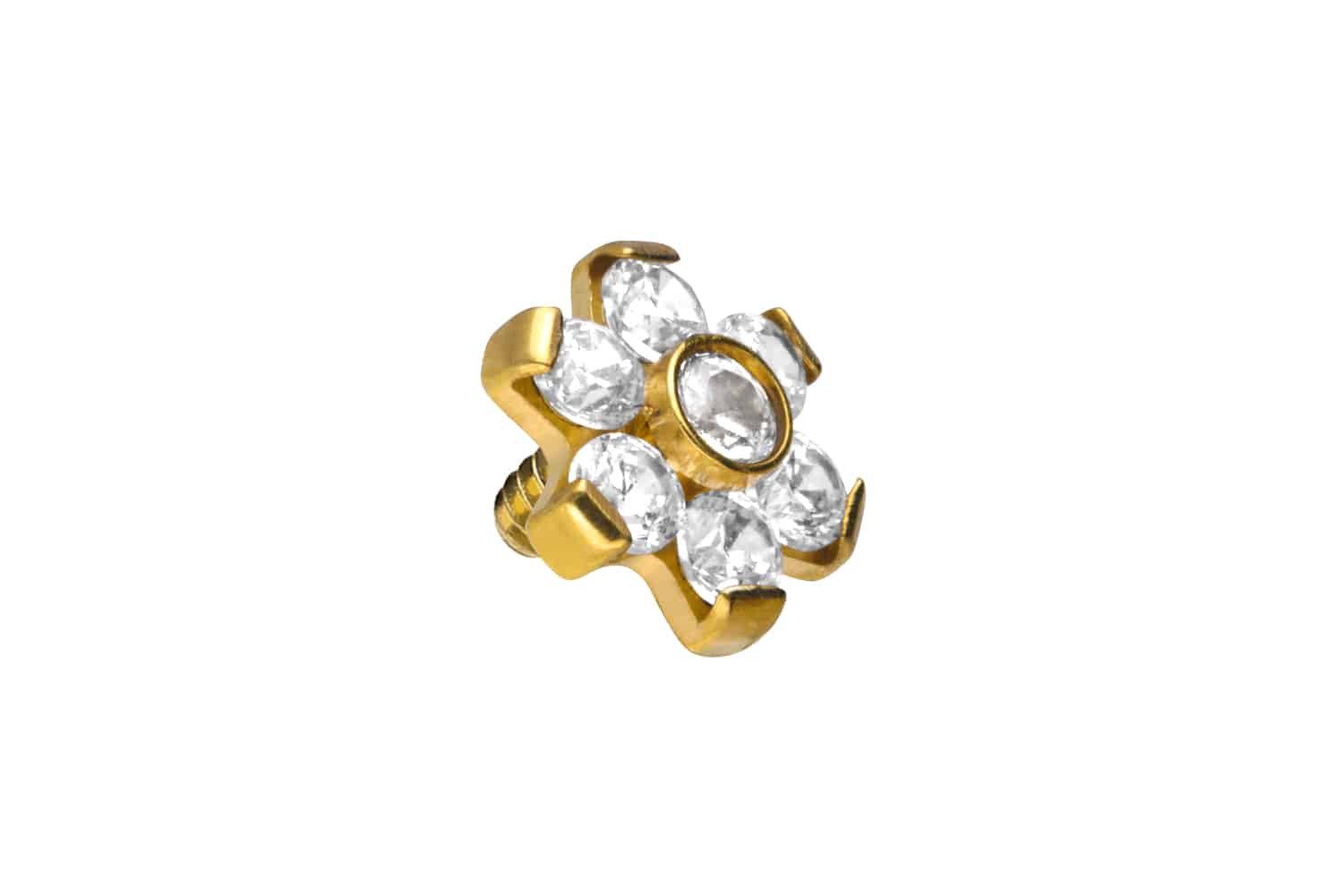 Piercing-Set Titan Schraubaufsatz mit Außengewinde BLUME MIT 7 KRISTALLEN