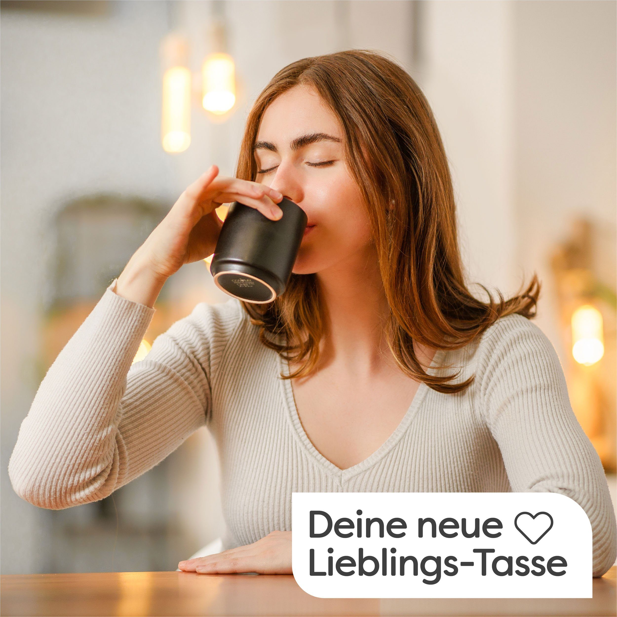 Cosumy Cappuccinotasse Cappuccino Tassen 4er Set Schwarz aus Keramik - Stapelbares Design, 4-tlg., Keramik, Hitzebeständiges Stapelbares Design - Entworfen für Latte Art - 200 ml