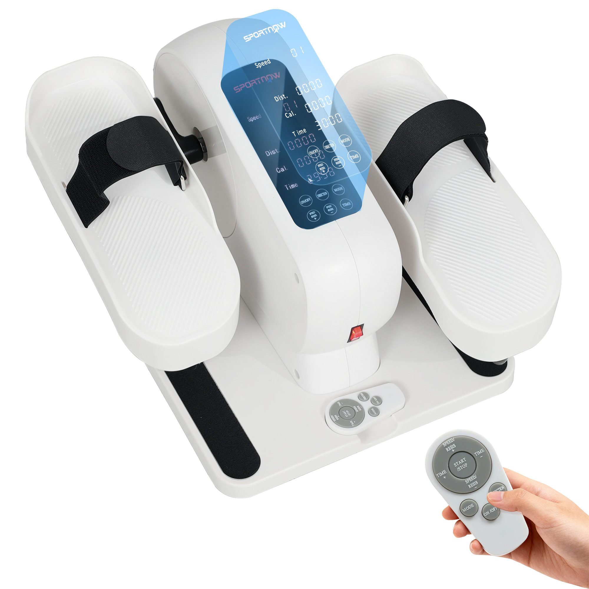 SPORTNOW Ellipsentrainer mit aktiven und passiven Modi (Motorisierter Pedaltrainer, 1-tlg., Elektrischer Crosstrainer), LED Display, Fernbedienung, Weiß