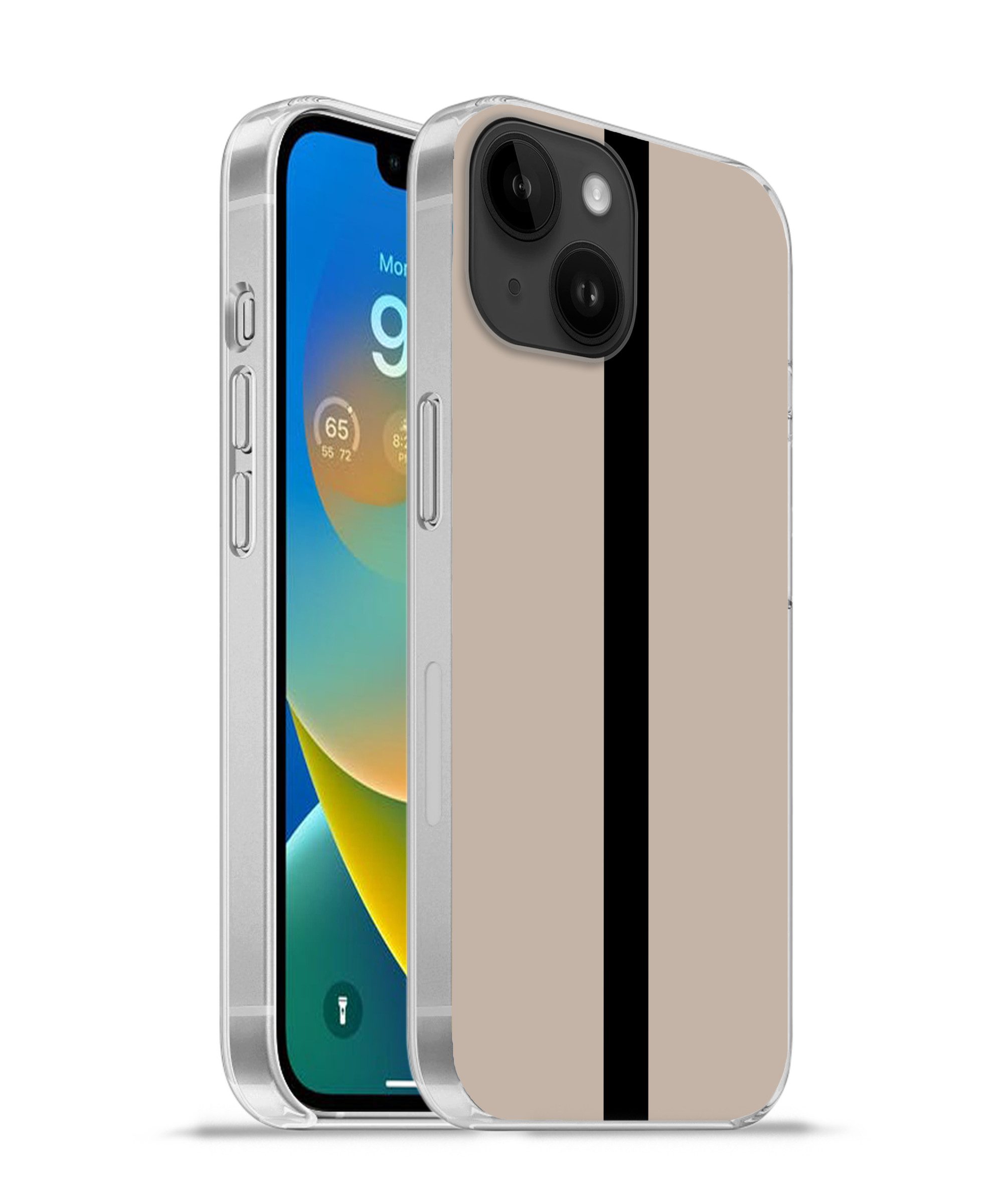 MuchoWow Handyhülle für Apple iPhone 14 Beige - Schwarz - Gestreift - Minimalistisch, Smartphone-Bumper, Print, Handy Schutzhülle Dünn