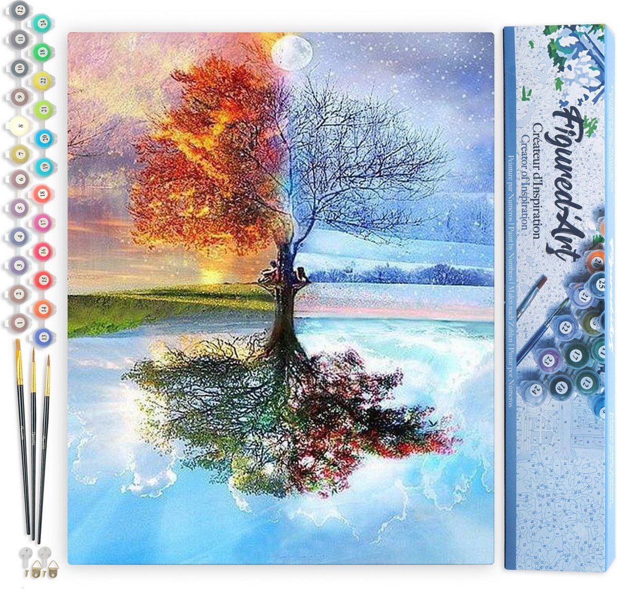 Figured'Art Malen nach Zahlen Schildern nach Zahlen Leinwand Baum Jahreszeiten 40x50 cm ohne Rahmen