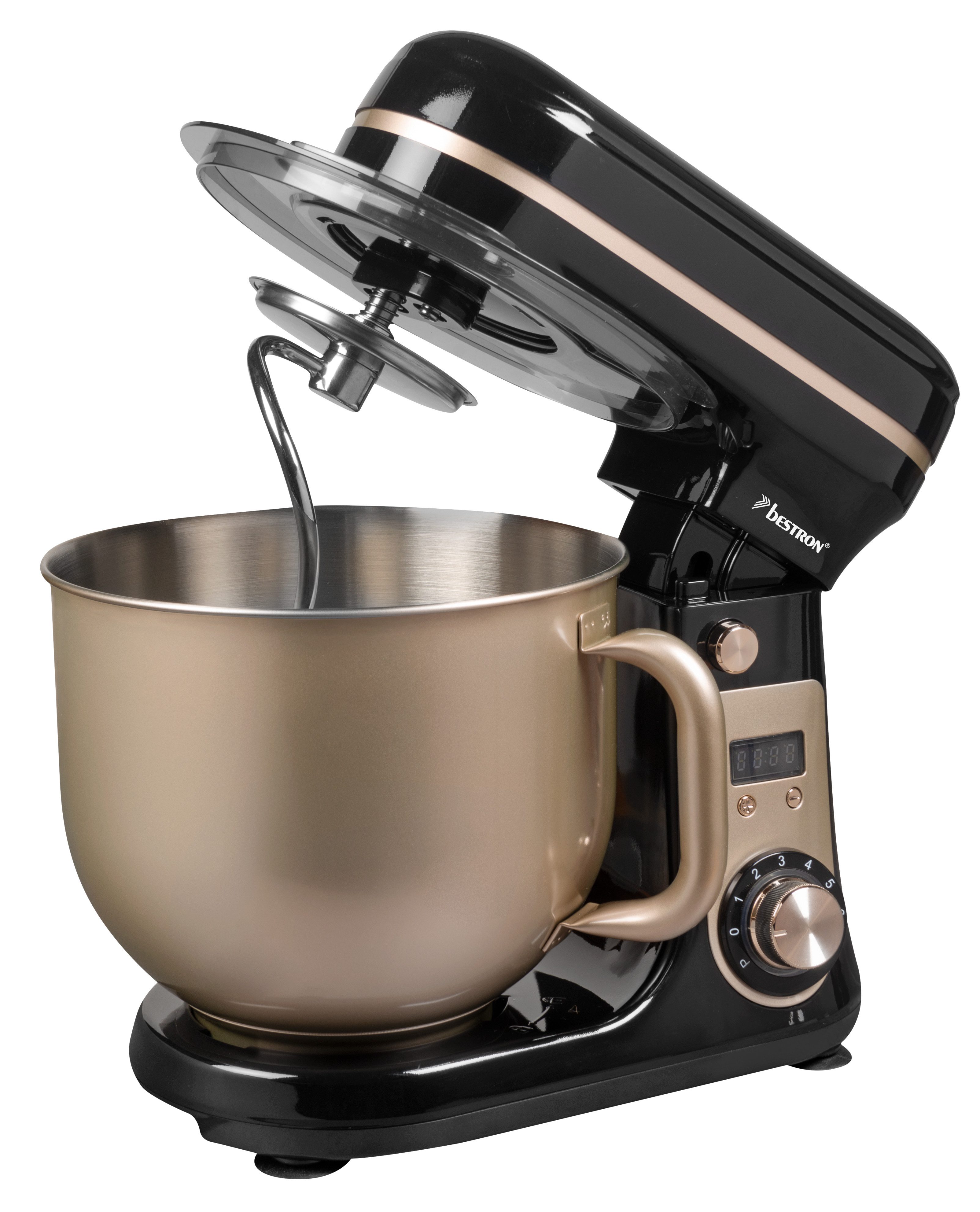 bestron Küchenmaschine AKM2000, 700 W, 6 l Schüssel, 6 L mit Digital-Timer & 6 Stufen – 700 W