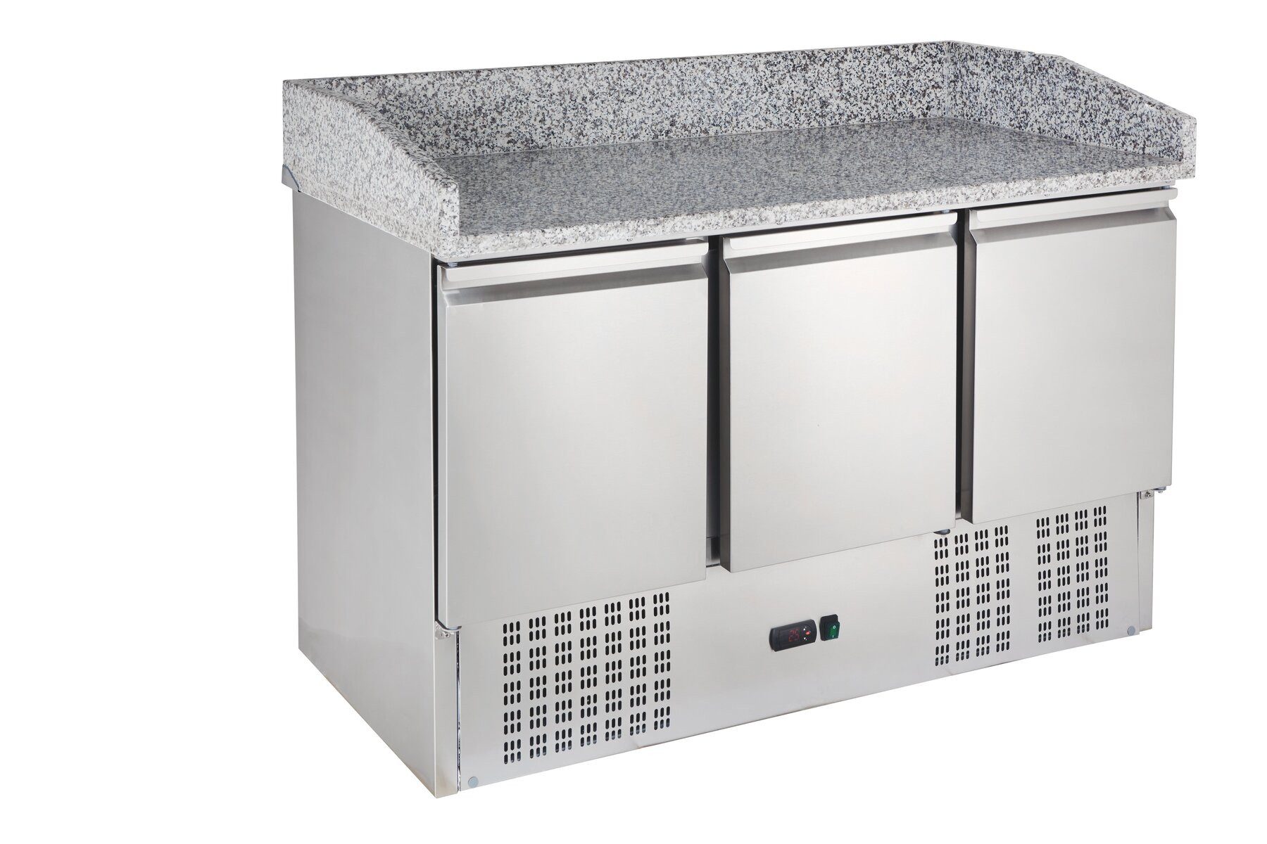 GastroHero Dönergrill Kühlschrank Pizzakühltisch 140 cm Granit 3 Türen Edelstahl, 330 W, Digitale Temperaturanzeige, automatische Abtauung, energieeffizient