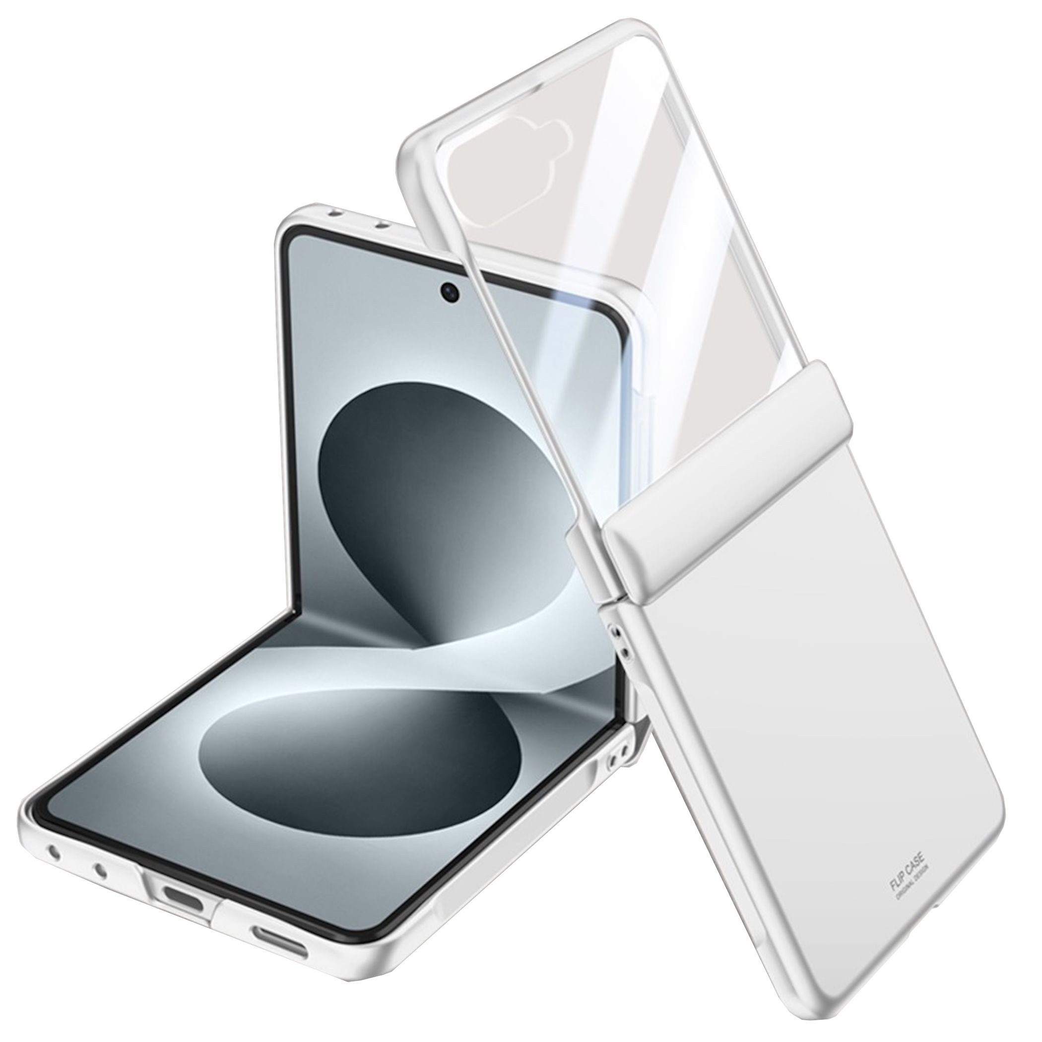 Wigento Handyhülle + 9H Schutzglas für Samsung Galaxy Z Flip8 Scharnier Schutz Silber 6,90 Zoll, Scharnier Schutz, gehärtetes Glas, Kameraschutz