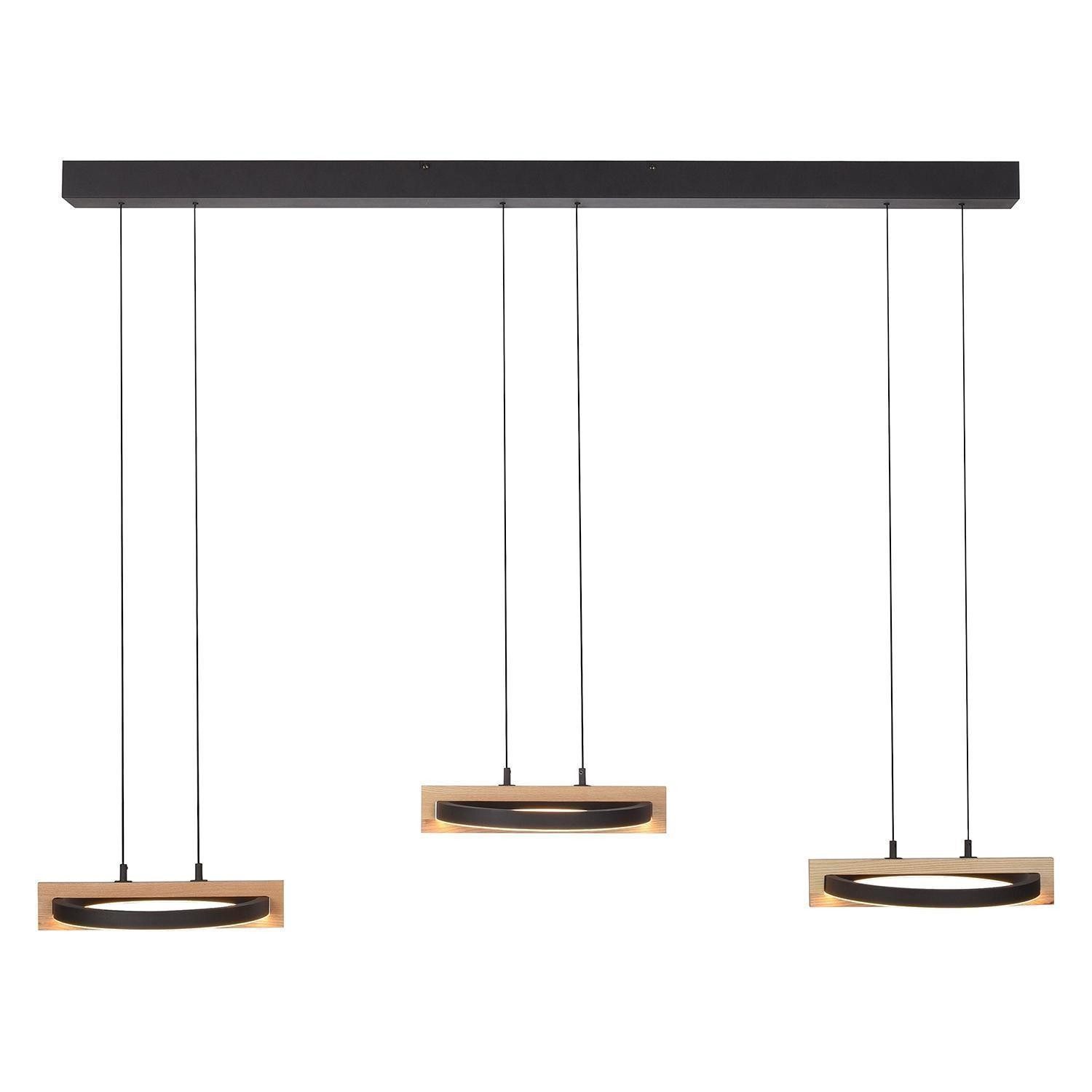MONDO LED Pendelleuchte FAMERA, 6-flammig, Braun, Schwarz, Eichenholz, Anpassung der Farbtemperatur, Dimmfunktion, LED fest integriert, Metall, Höhenverstellbar, mit Fernbedienung, 135 x 200 cm