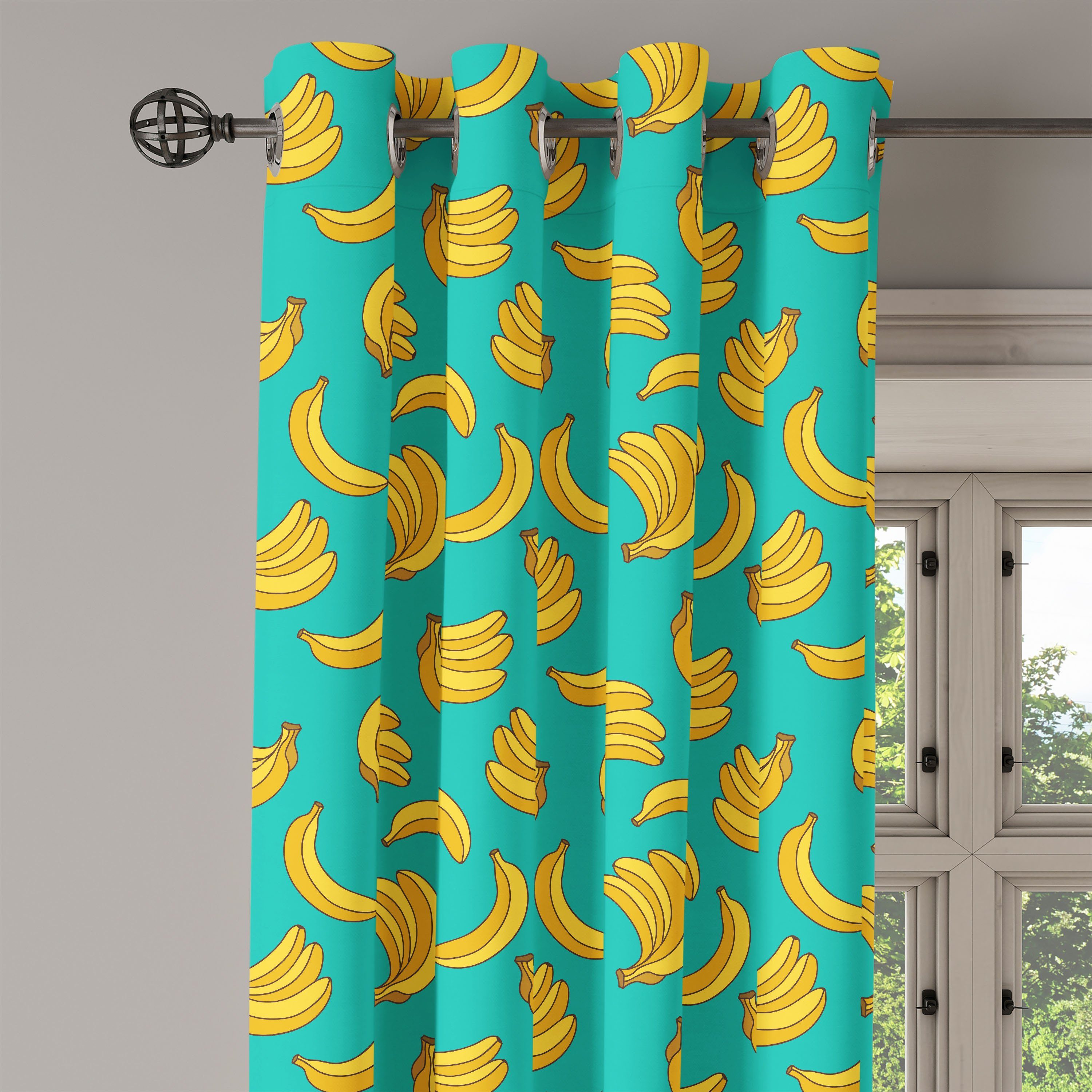 Fruit Banane Gardine Dekorative Abakuhaus, für Vivid Schlafzimmer Tropic Wohnzimmer, 2-Panel-Fenstervorhänge