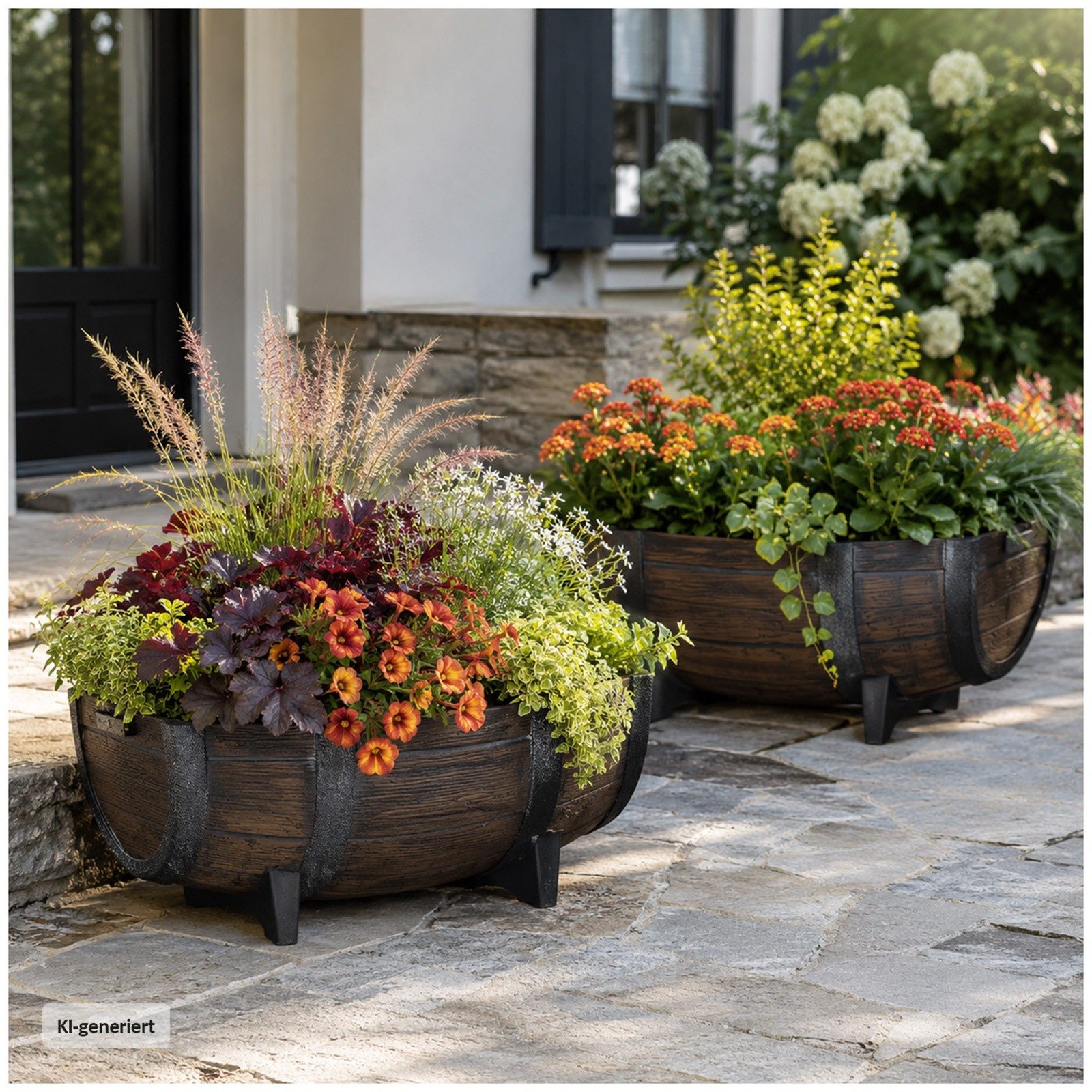 HTI-Living Pflanzkübel Pflanzkübel Fass 2er-Set Nessa (Set, 2 St., 2 Pflanzkübel), Pflanzkasten Blumenkasten – Bild 4 von 4