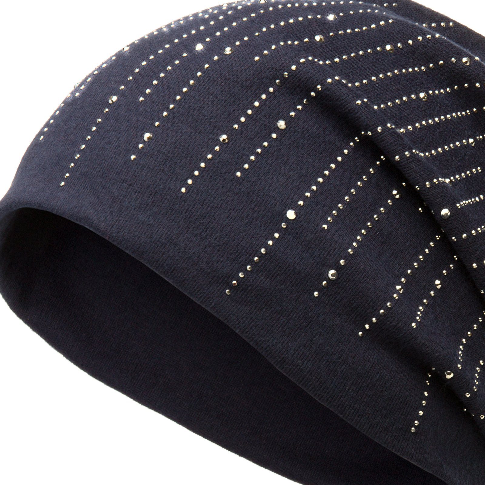 Flanell Strass Mütze Caspar Streifen Beanie stylischen Beanie dunkelblau MU142 mit warmem Stoff und