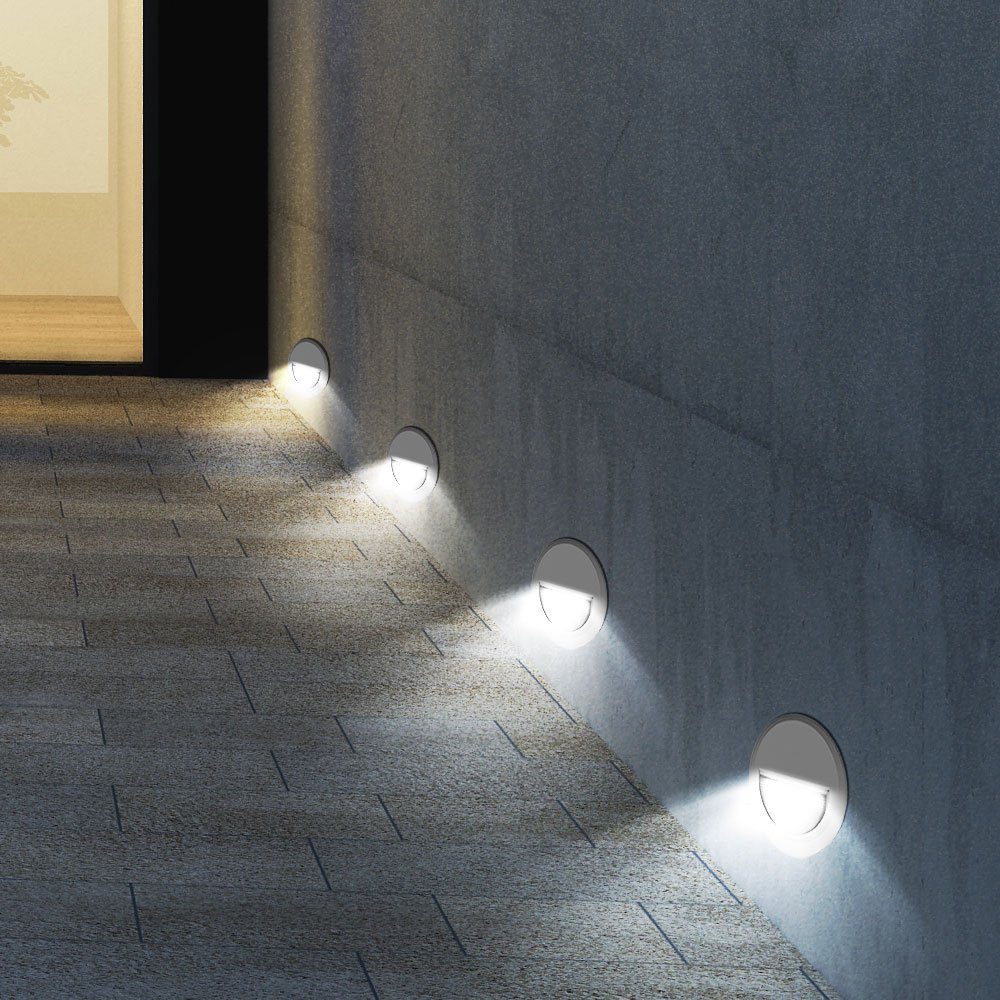 Neutralweiß, Strahler Lampen Außen Stufen LED LED-Leuchtmittel verbaut, Garten Einbaustrahler, rund Leuchten Veranda Wand fest LED 2x etc-shop