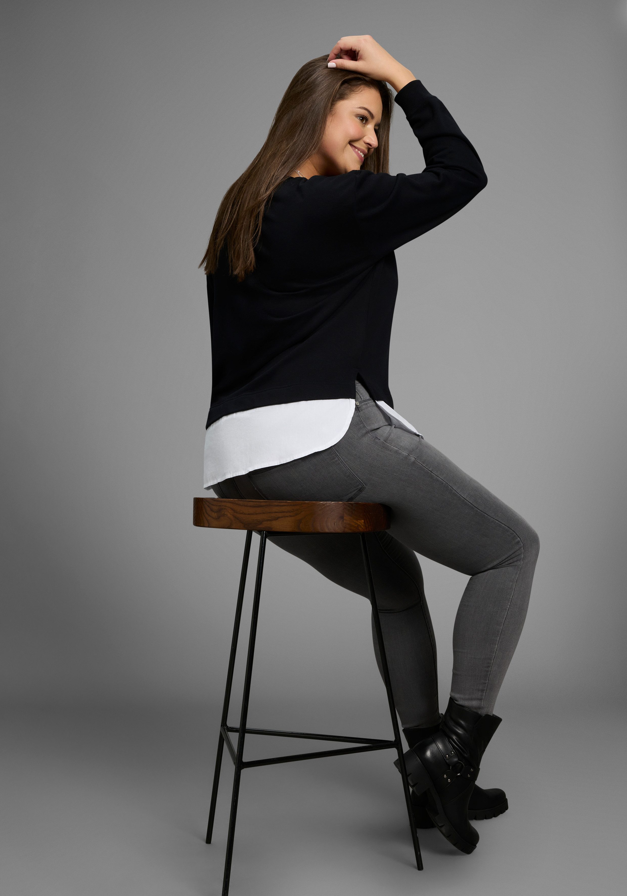 Laura Scott CURVE Sweatshirt Große Größen mit gepflegtem Bluseneinsatz