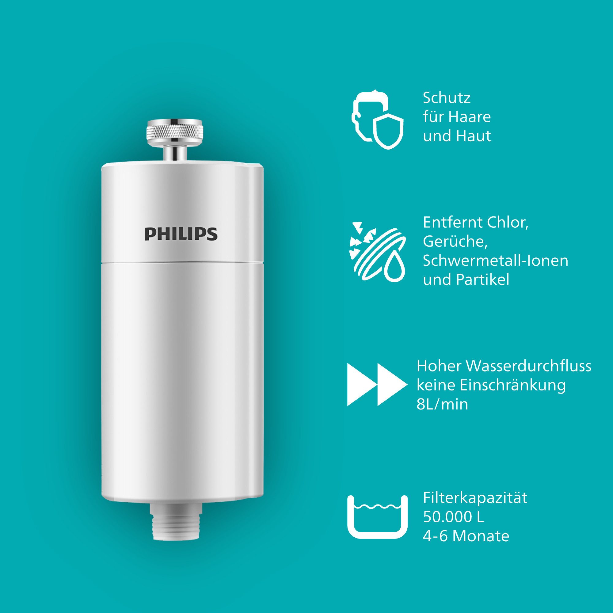 Philips Wasserfilter AWP1775 Inline-Duschfilterzylinder, Filterkapazität: 50.000 l