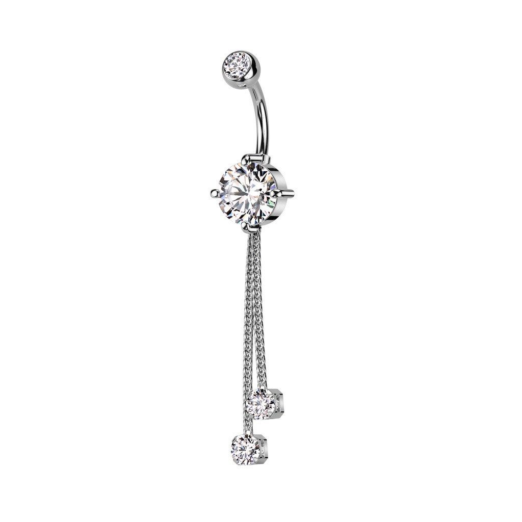 Taffstyle Bauchnabelpiercing mit doppeltem Zirkonia Kristall Kordelketten Schmuck Anhänger, Elegantes Bauchnabelpiercing Banane Piercing Schmuck Stecker
