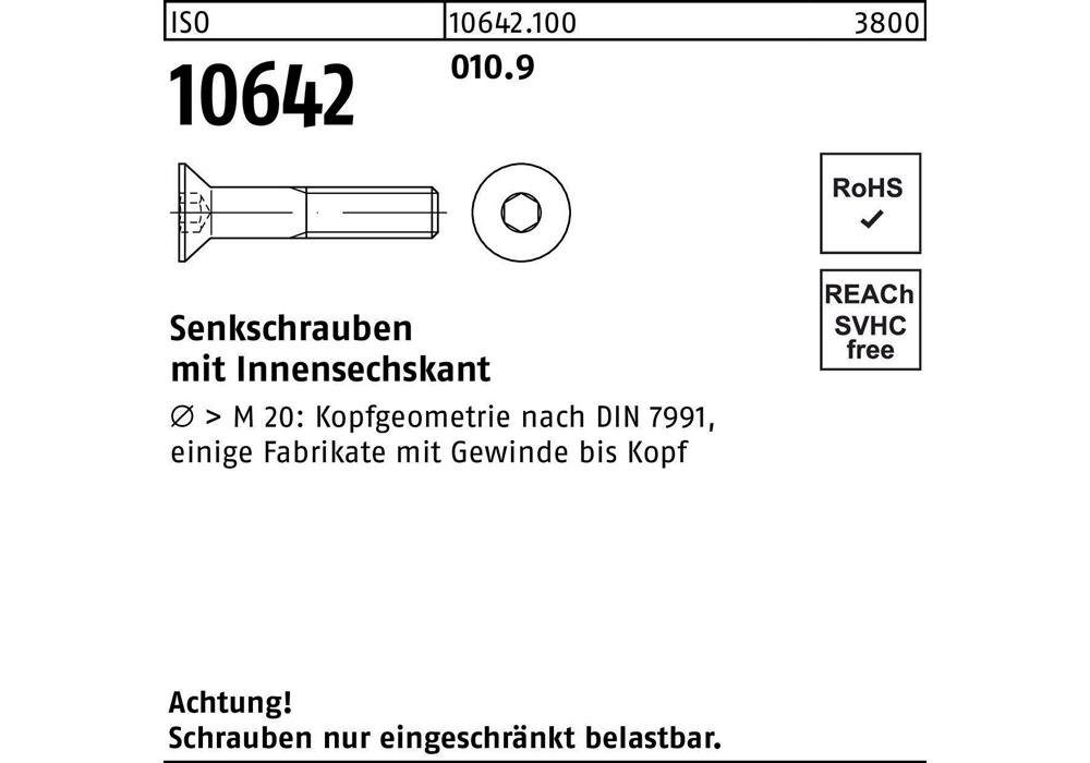 Innensechskant 100 x M ISO Senkschraube 010.9 10642 22 Senkschraube