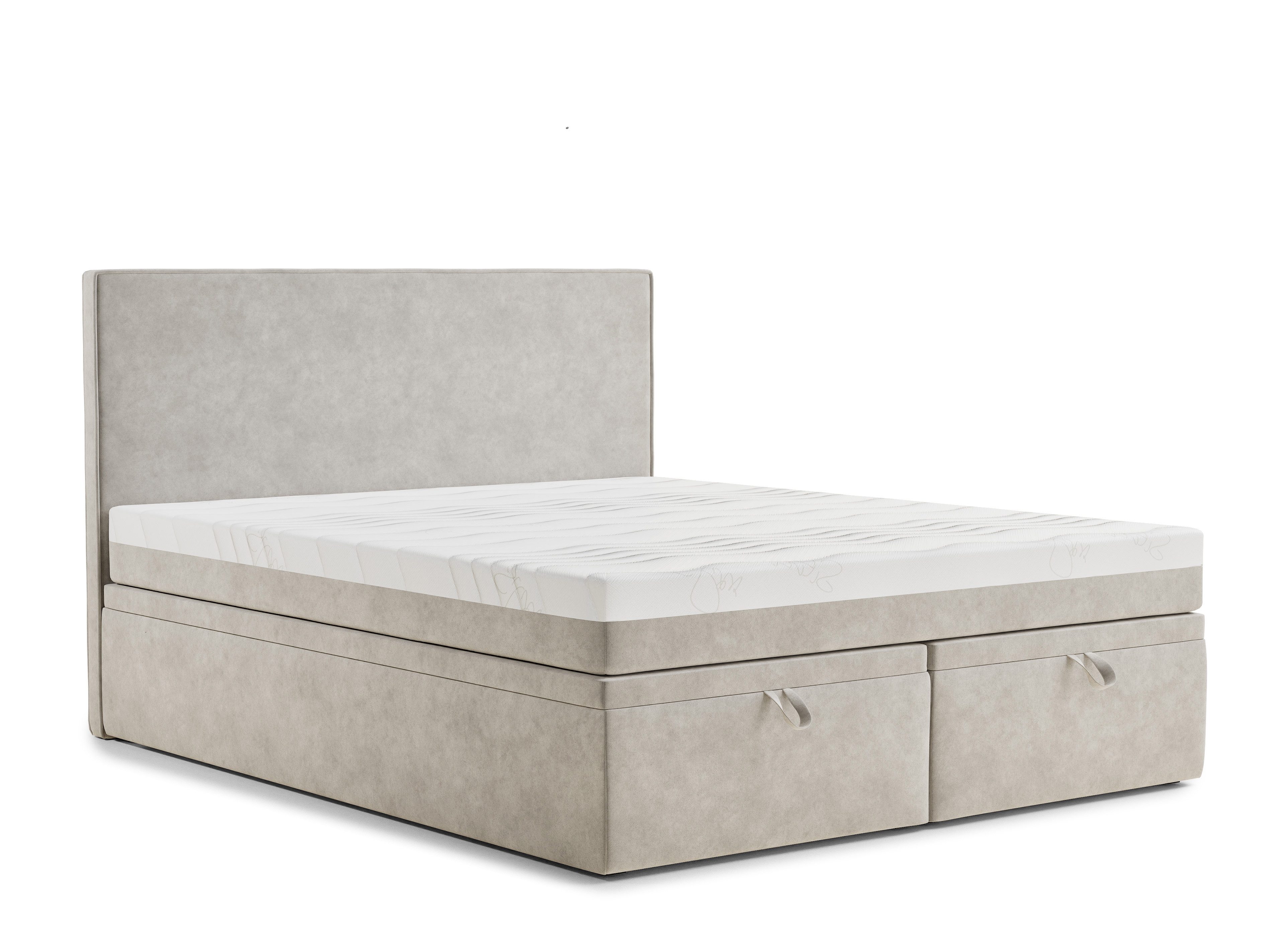 Maison de Rêve Boxbett Tegal mit Bettkasten (Boxbett mit Matratze mit Stauraum und Kopfteil), Boxspringbett mit Matratzen H3, Doppelbett mit Stauraum, Kopfteil