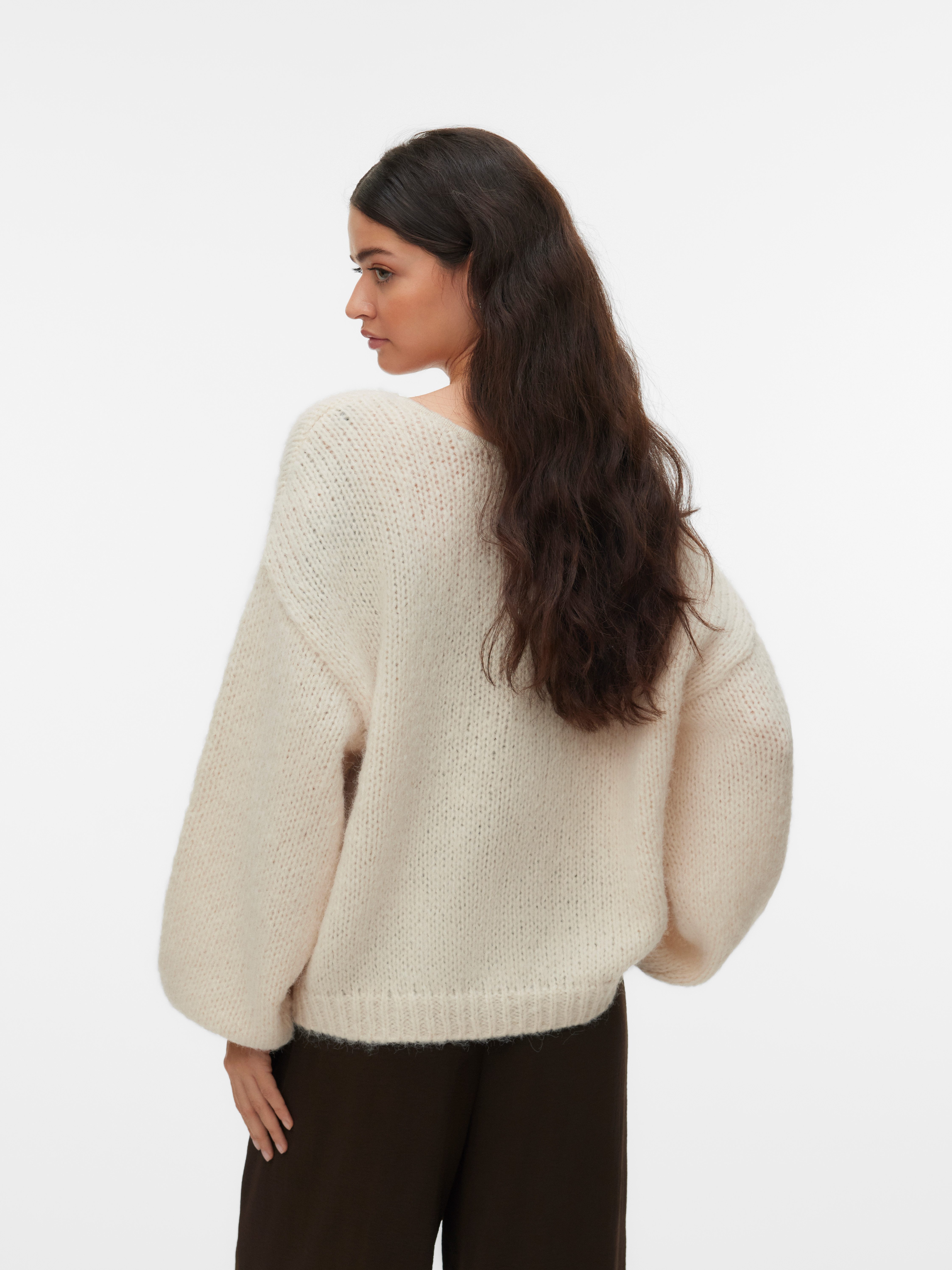 Vero Moda Strickpullover VMMAYBE LS 2WAY V-NECK PULLOVER NOOS Kunstfaser, locker geschnitten, V-Ausschnitt