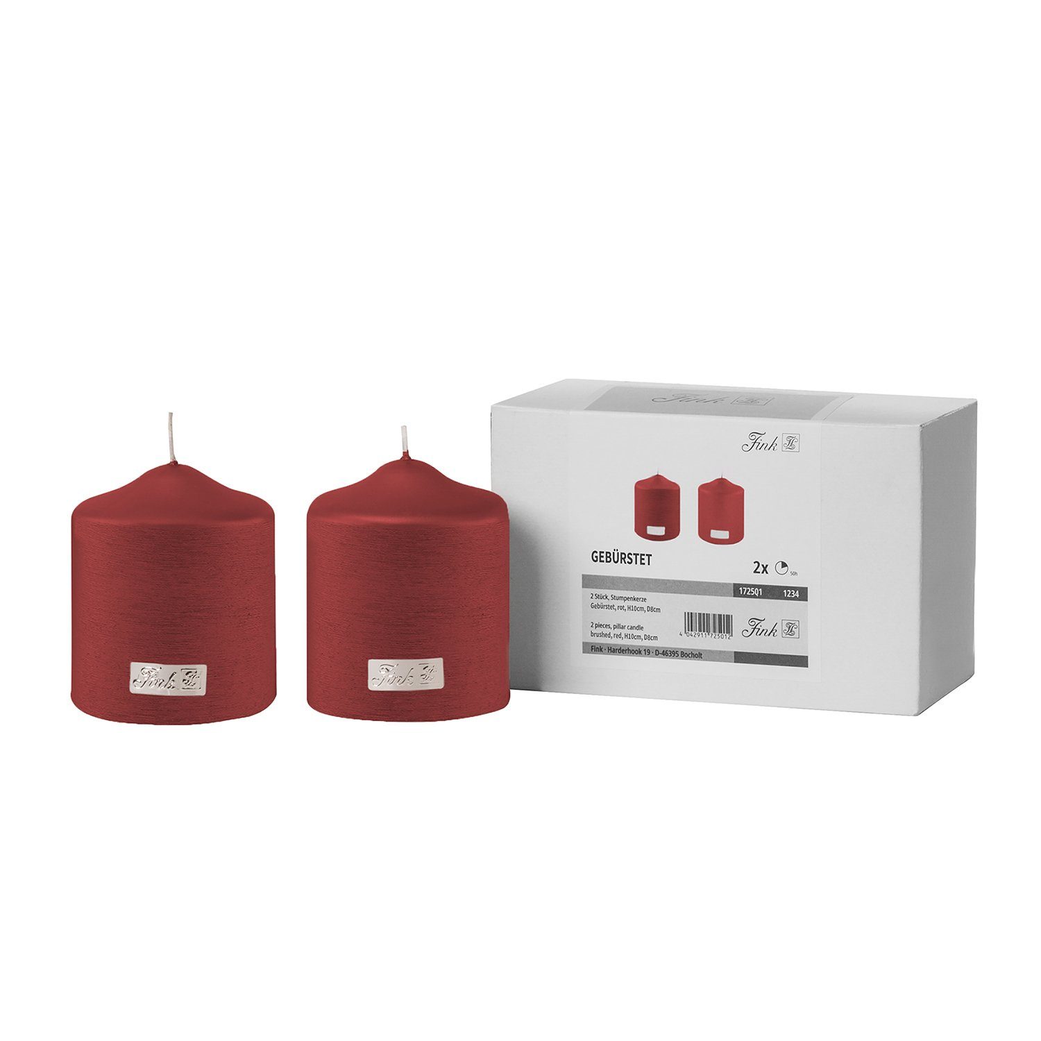 Fink Stumpenkerze CANDLE 2er Set Stumpenkerzen - rot - Paraffin - H. 10cm x B. 8cm (1-tlg., Dicke Kerzen - Großkerzen), Säulenkerzen Blockkerzen Zylinderkerzen - Elegante Standkerzen