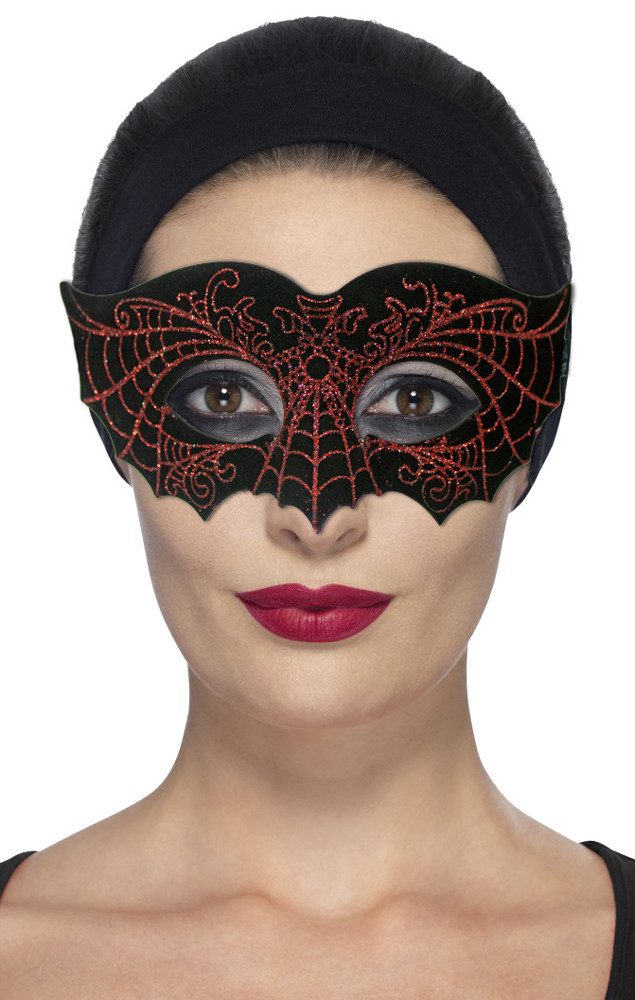 Zoelibat Verkleidungsmaske Fledermaus Augenmaske - Schwarz mit rotem Glitze günstig online kaufen