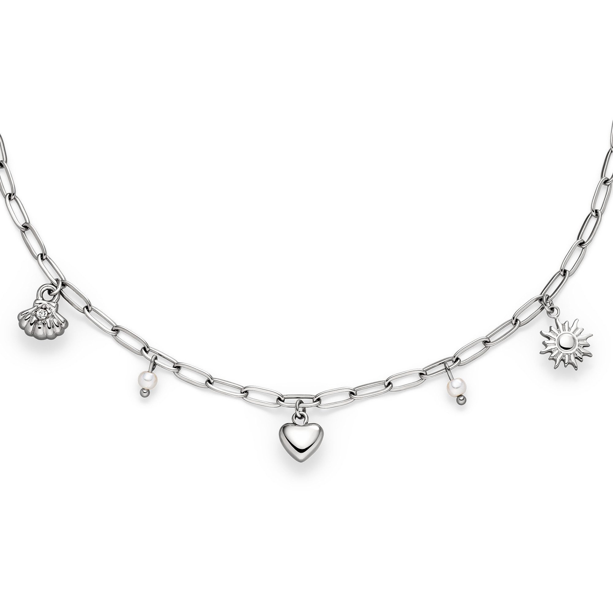 s.Oliver Fußkette mit Anhänger Summer Charms, Muschel-Design, Herz, Sonne, mit Kunststoffperle